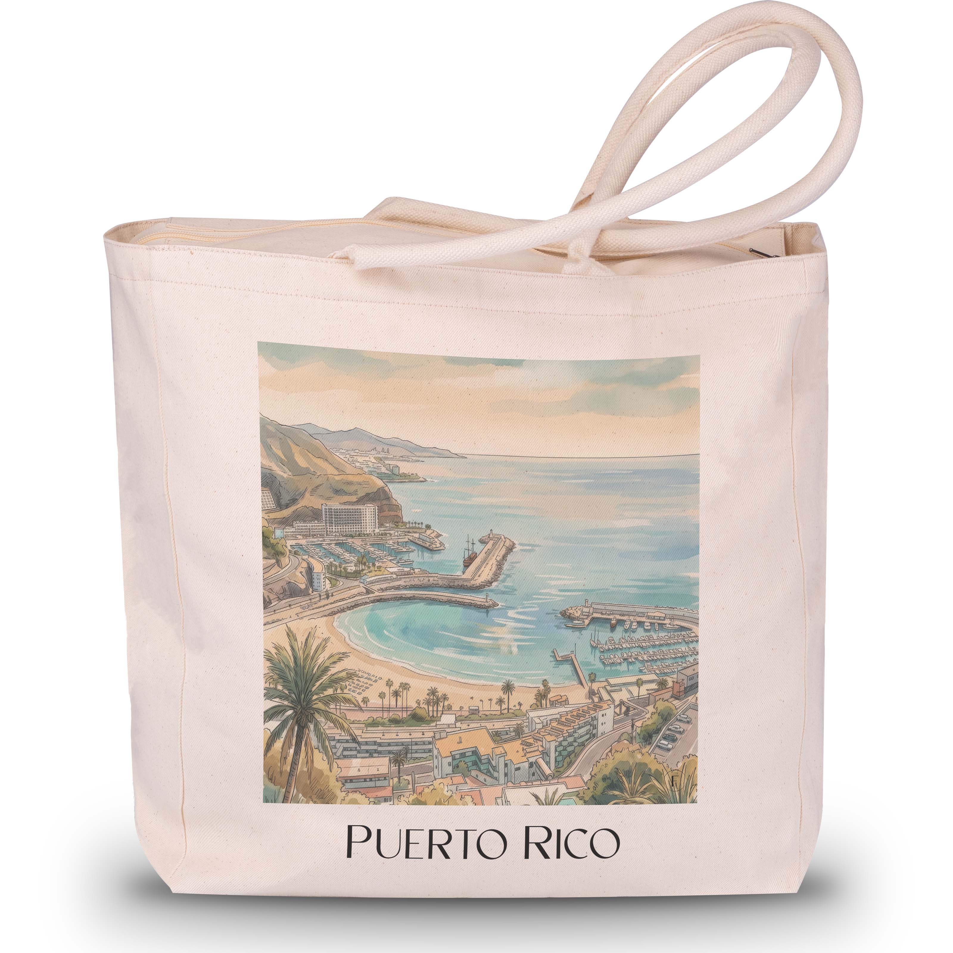 Puerto Rico Shopping Tasche - Gran Canaria - USA und Spanien Tote Bag - Einkaufstasche im Aquarell Stil - favplace