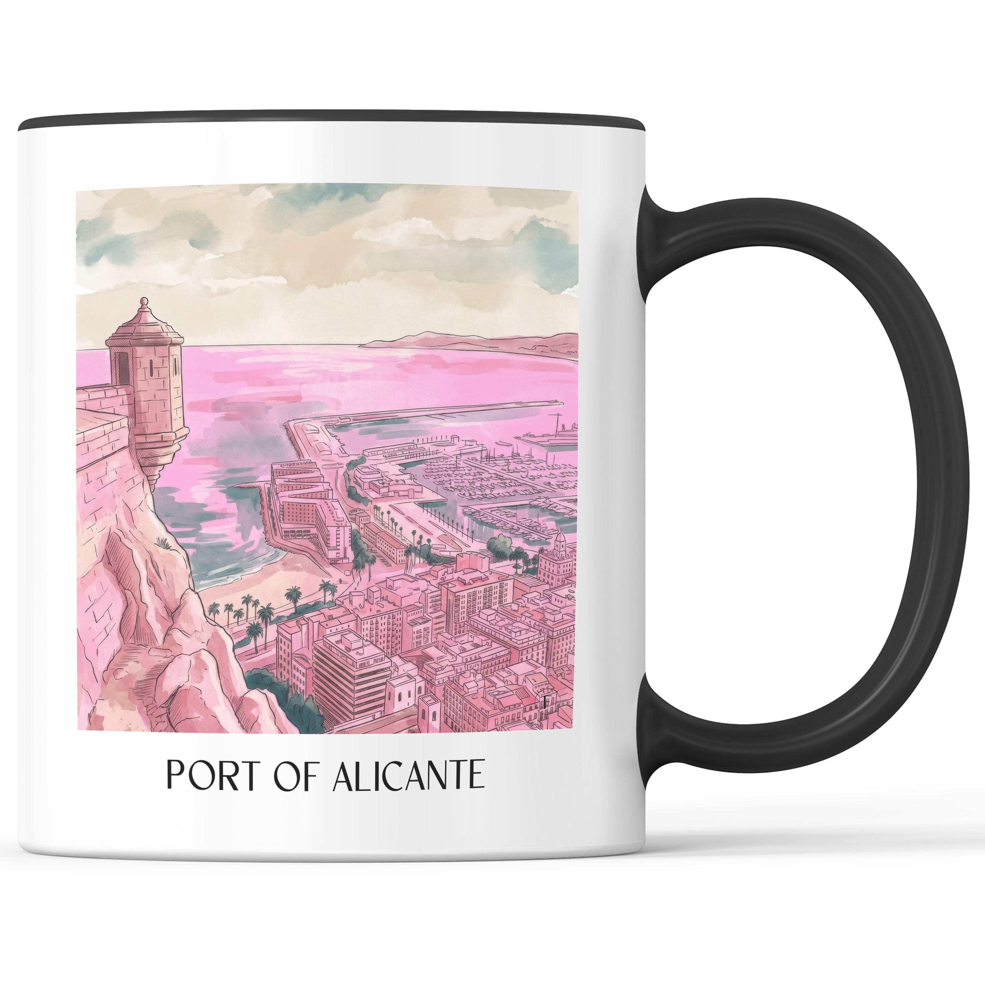 Puerto de Alicante Kaffeebecher - Spanien - Spanien Becher - Kaffeetasse im Aquarell Pink Stil - favplace