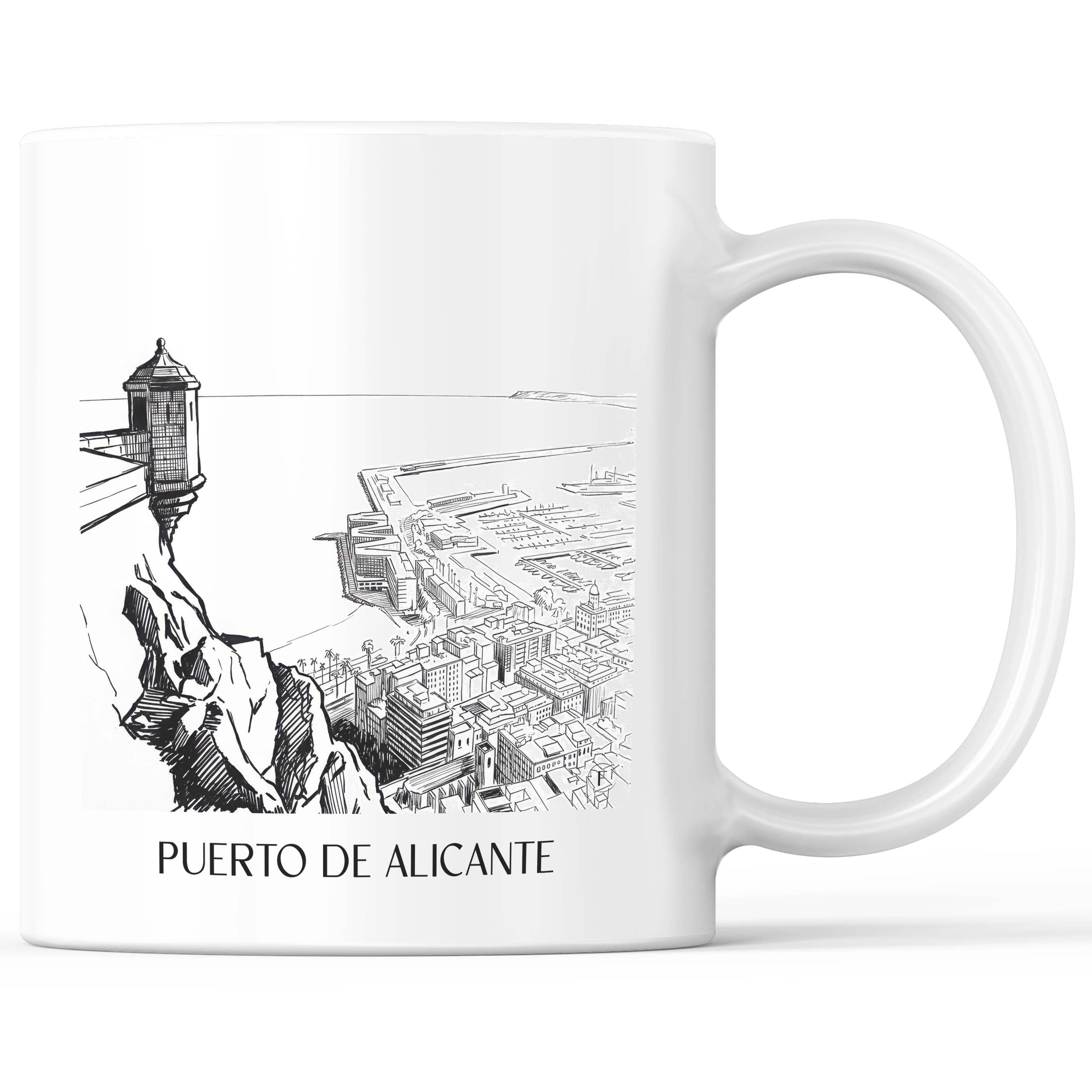 Puerto de Alicante Kaffeebecher - Spanien - Spanien Becher - Kaffeetasse im Skizze Stil - favplace