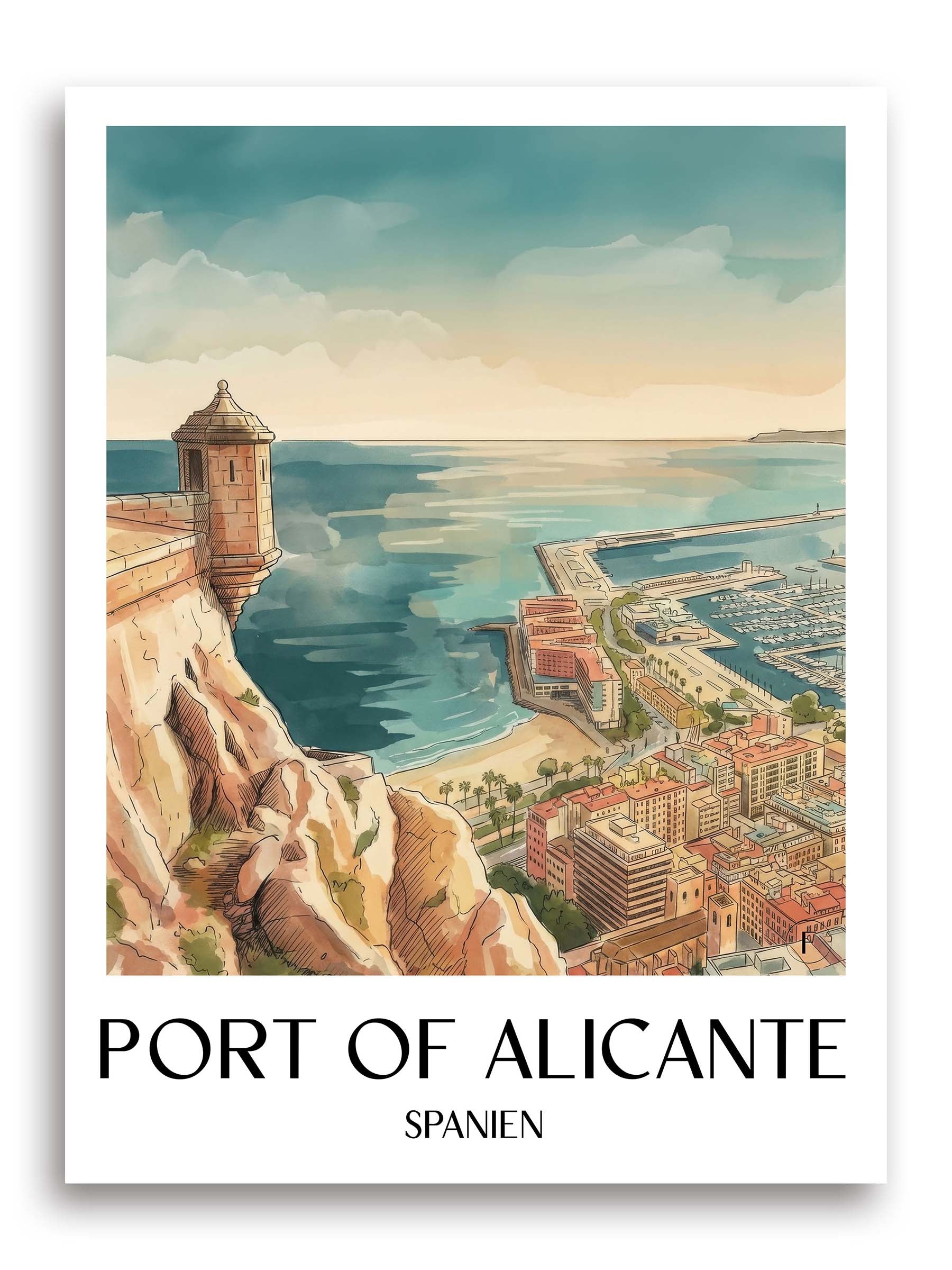Puerto de Alicante Poster - Spanien - Spanien Kunstdruck - Aquarell von A4 bis A1 - favplace