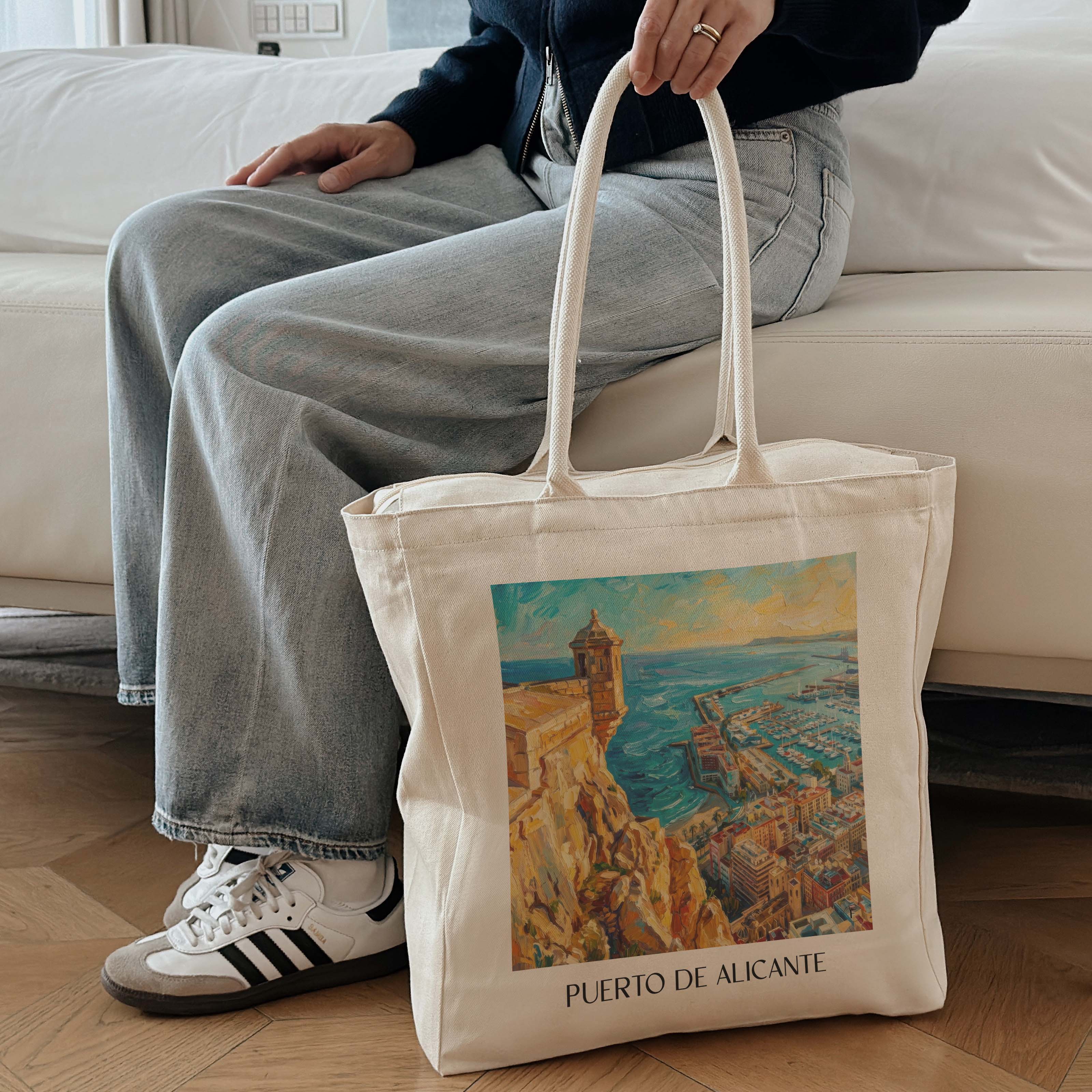 puerto-de-alicante-spanien-spanien-einkaufstasche-oil-painting-oelgemaelde