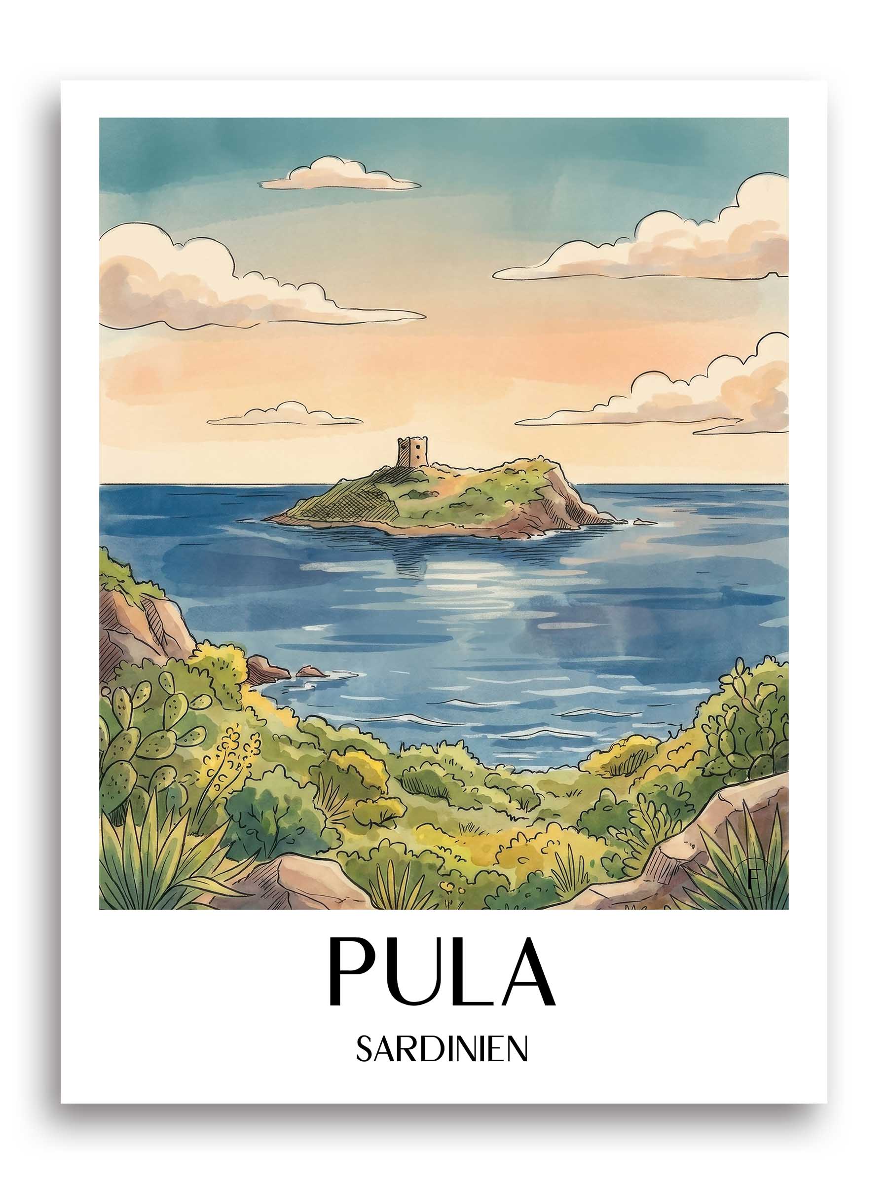 pula--sardinien-italien-poster-aquarell