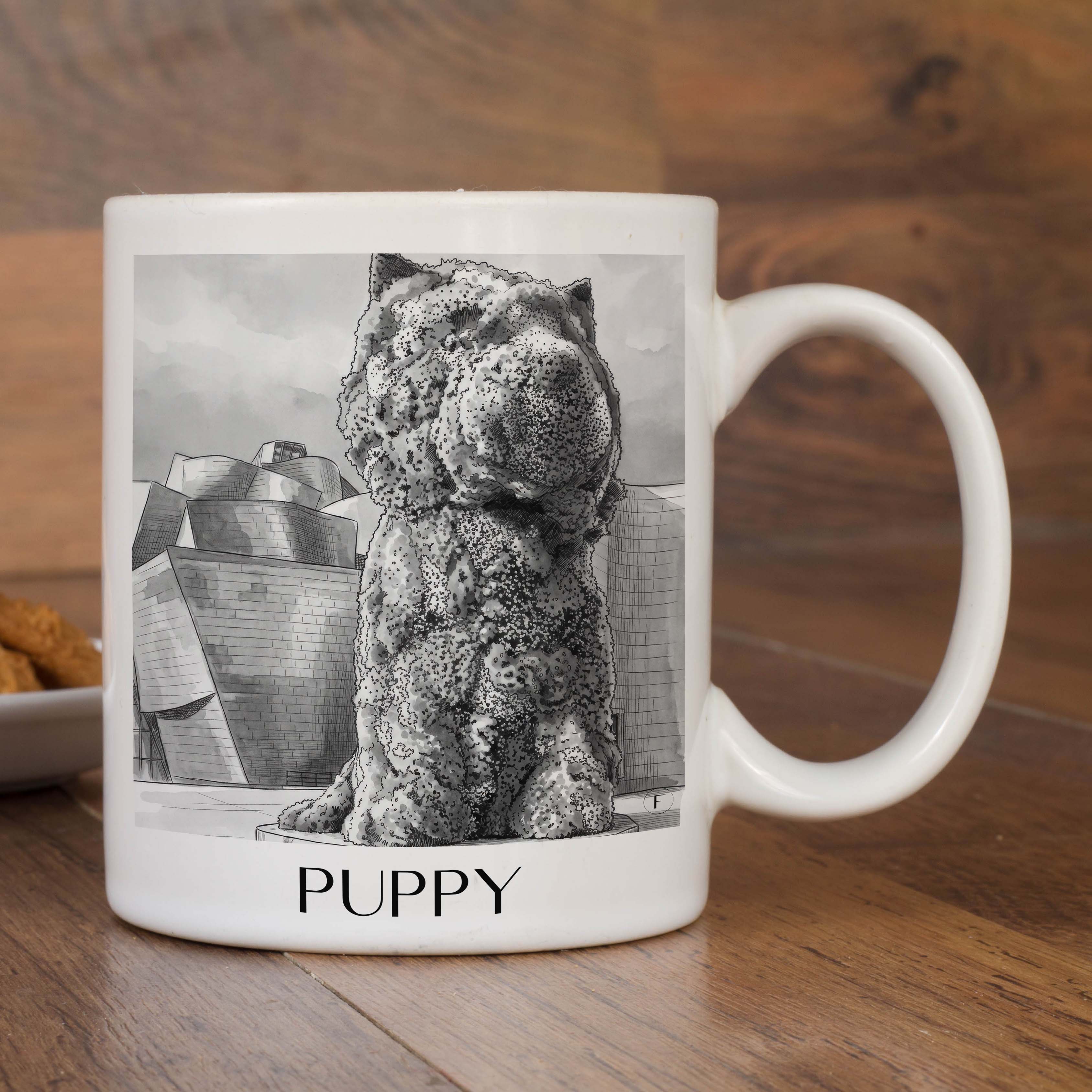 puppy-bilbao-spanien-kaffeebecher-aquarell-schwarz-weiss