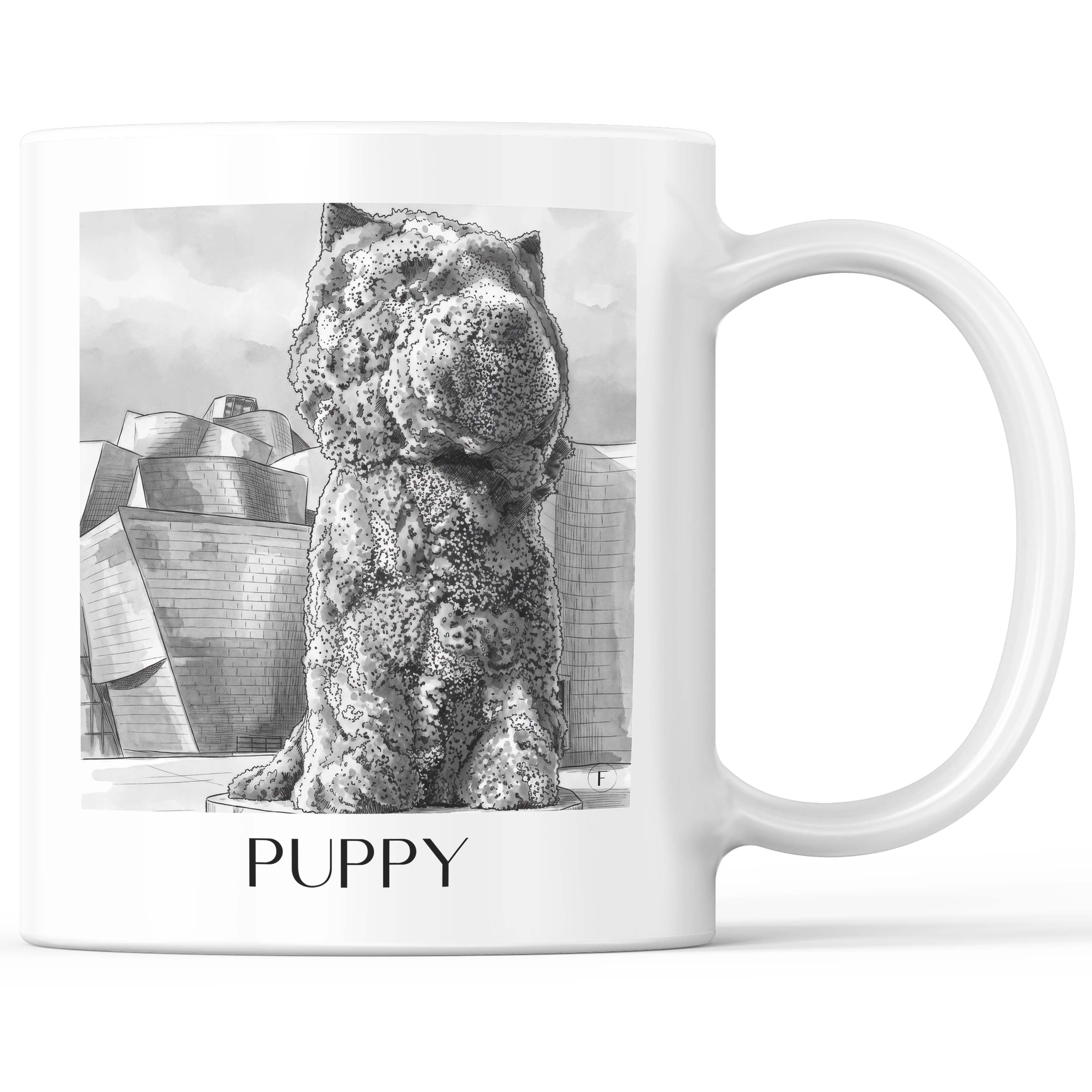 Puppy Kaffeebecher - Bilbao - Spanien Becher - Kaffeetasse im Aquarell Schwarz-Weiß Stil - favplace