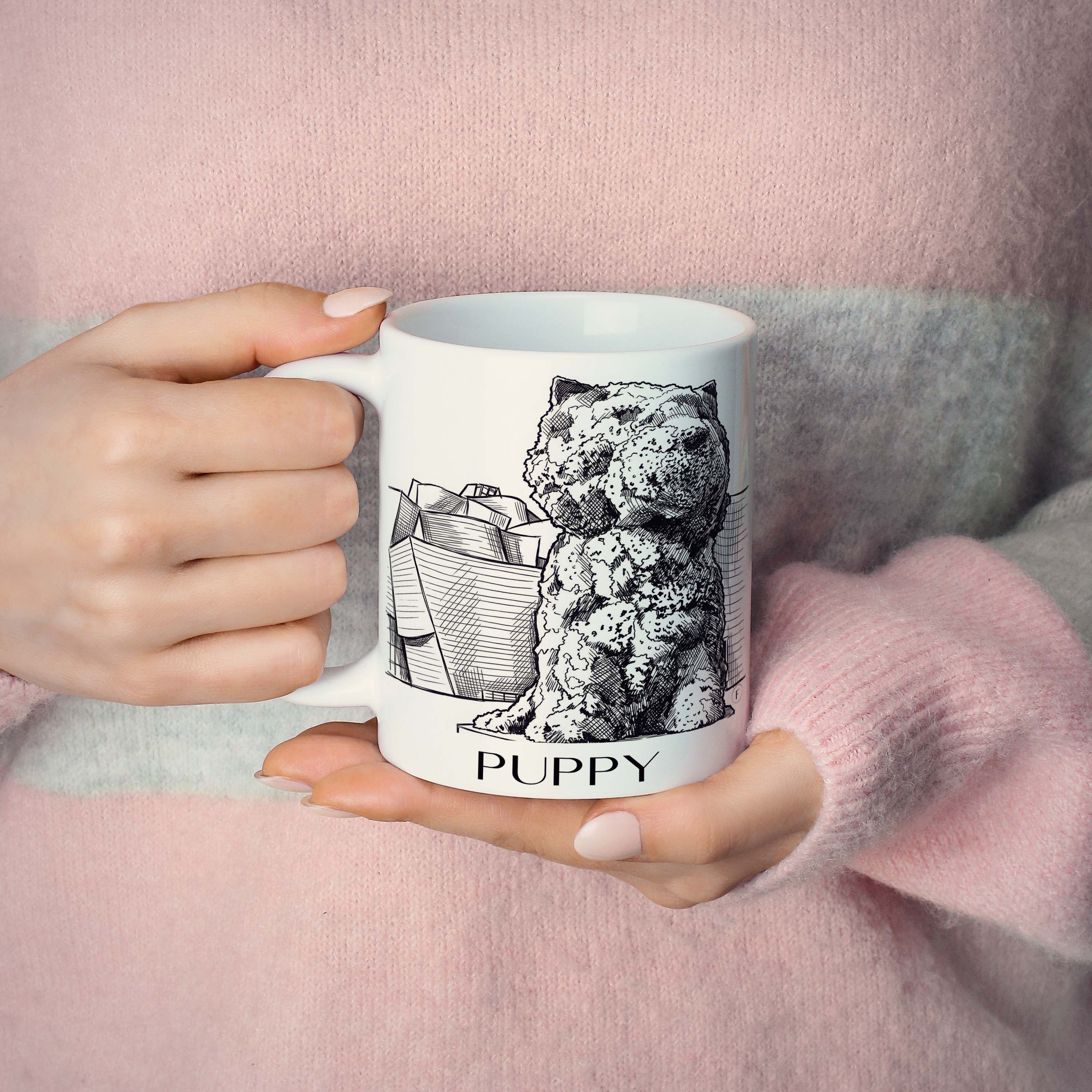puppy-bilbao-spanien-kaffeebecher-skizze