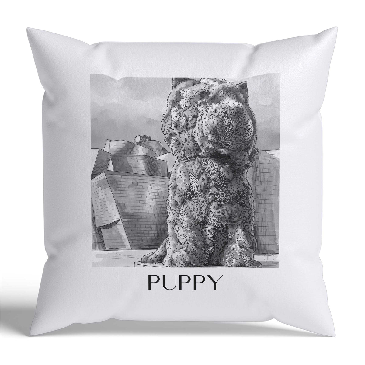 puppy-bilbao-spanien-kissenbezug-aquarell-schwarz-weiss