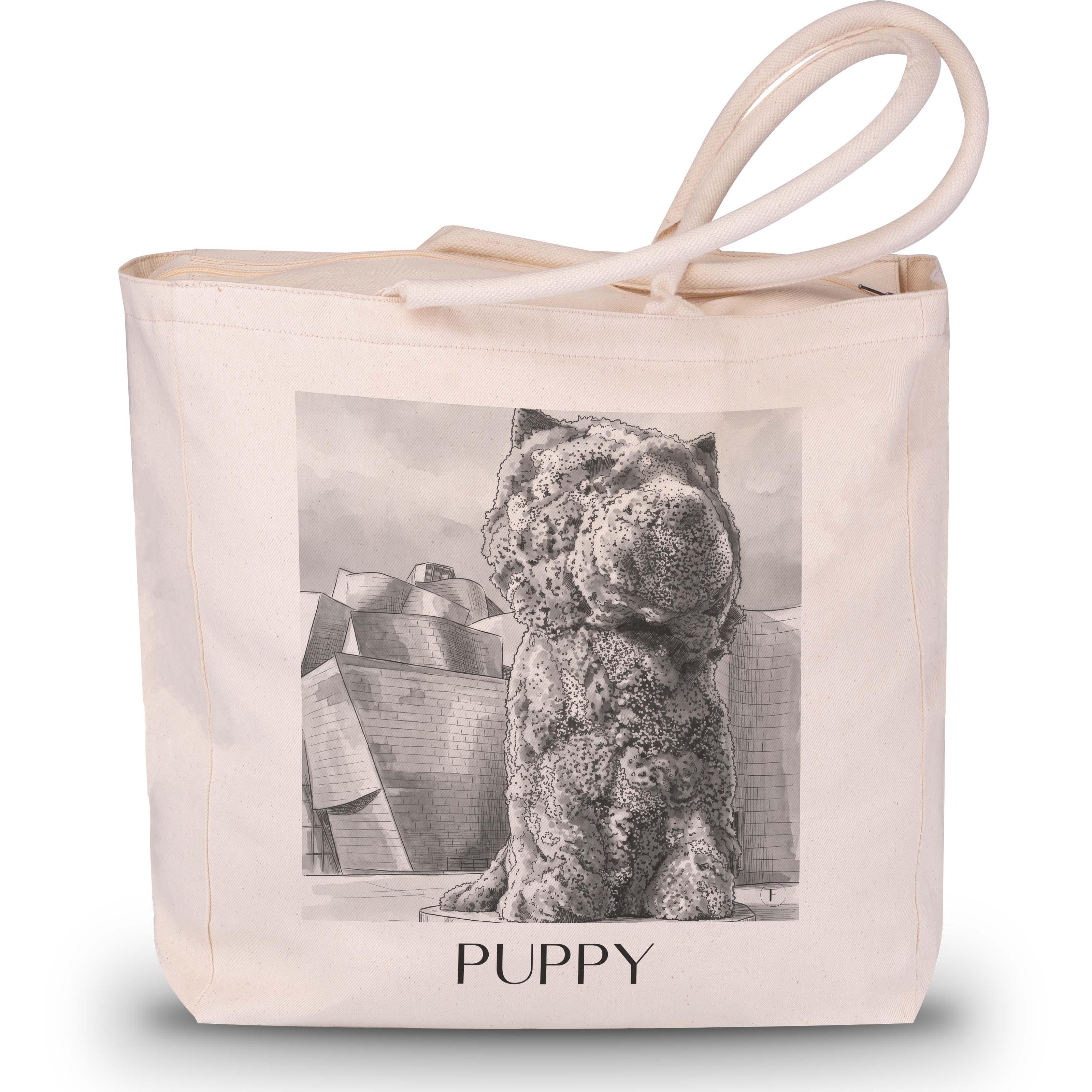 Puppy Shopping Tasche - Bilbao - Spanien Tote Bag - Einkaufstasche im Aquarell Schwarz-Weiß Stil - favplace