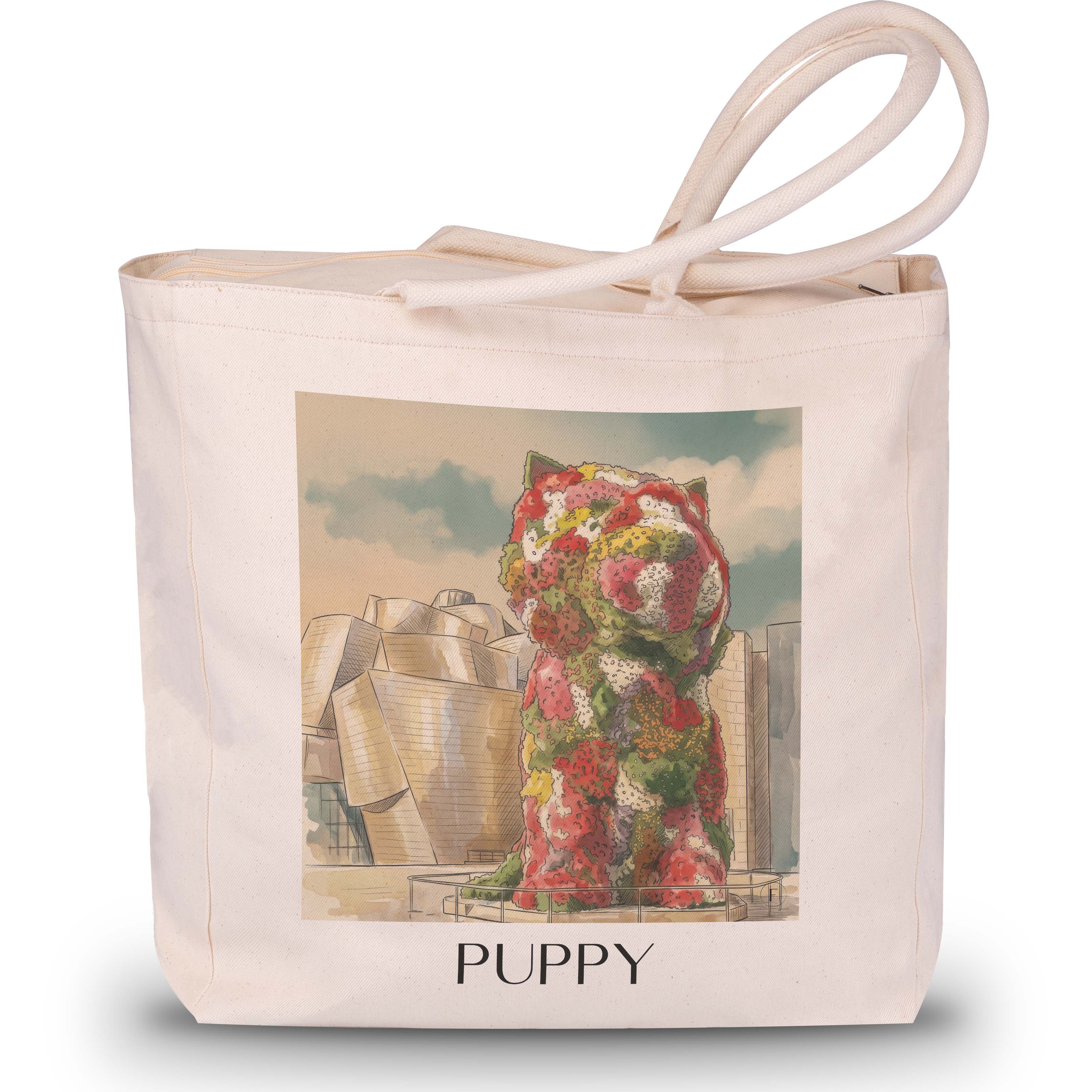 puppy-bilbao-spanien-einkaufstasche-aquarell