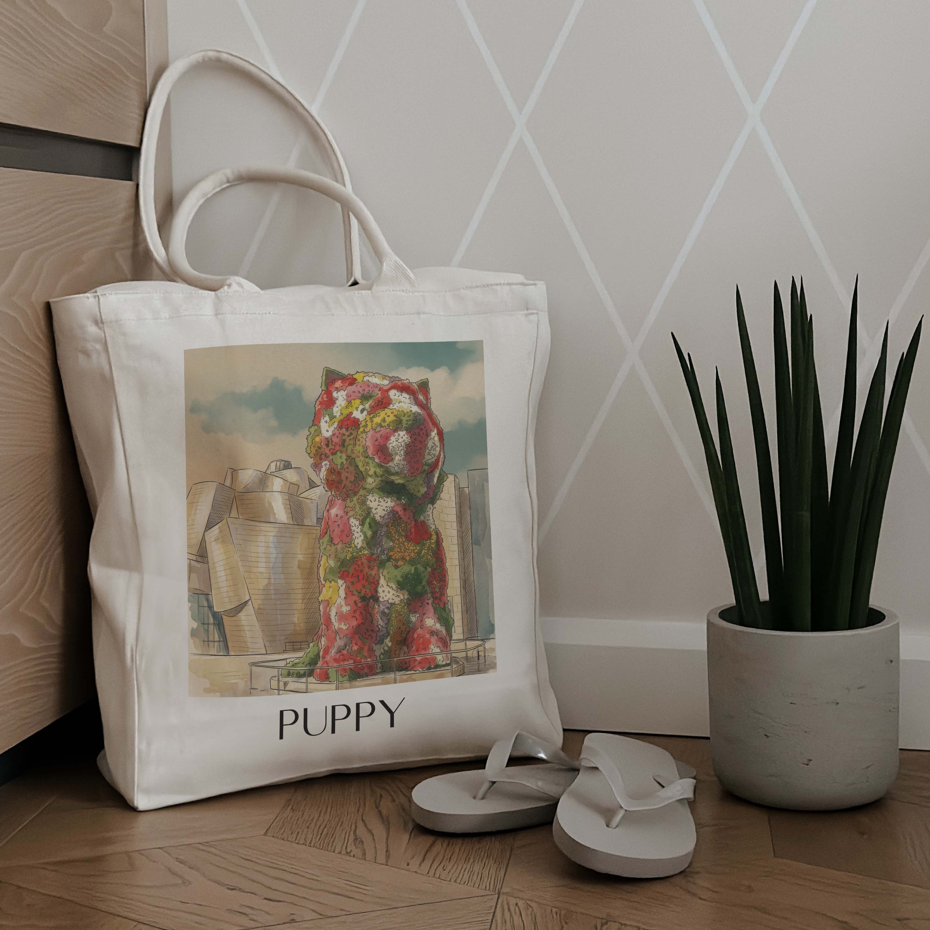 puppy-bilbao-spanien-einkaufstasche-aquarell