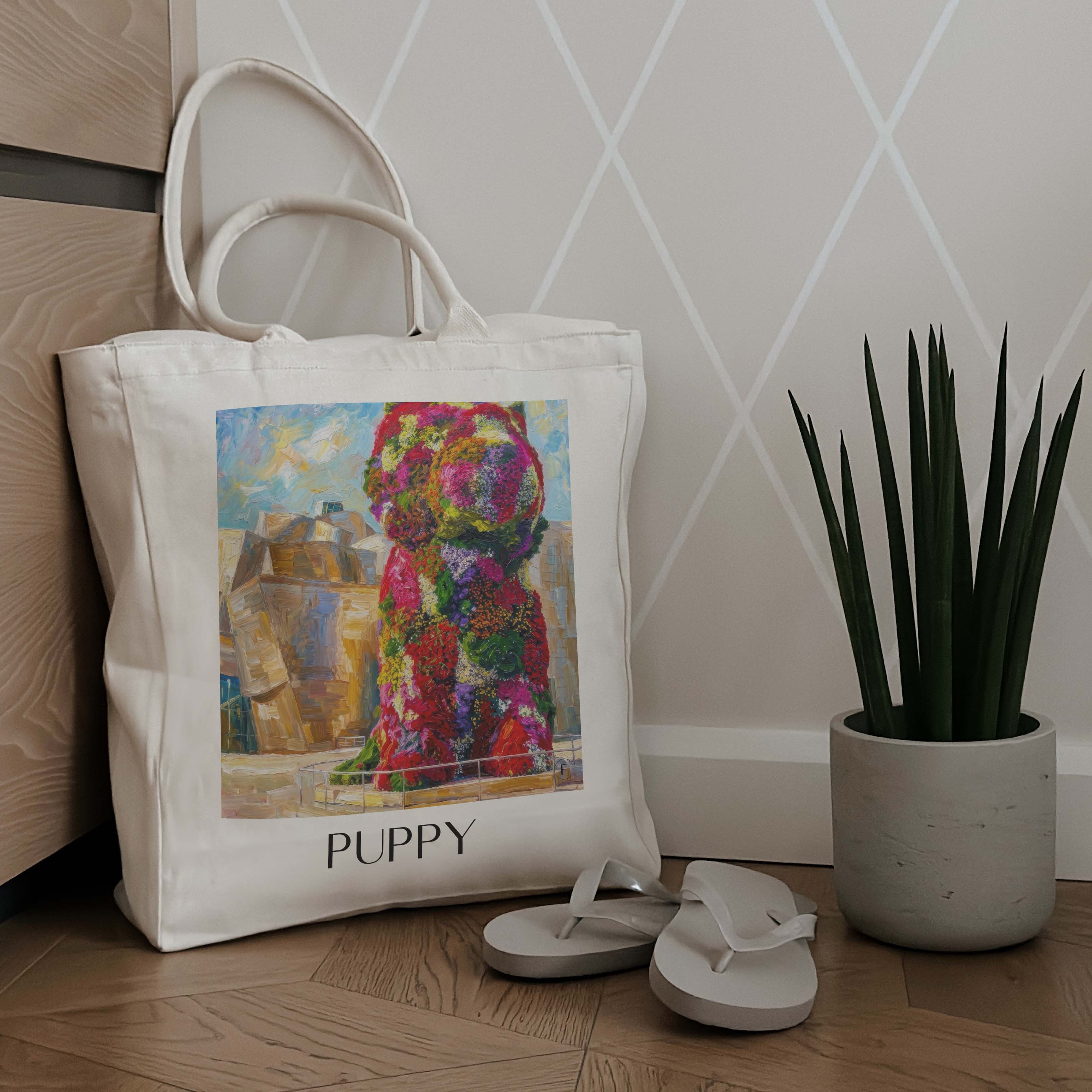 puppy-bilbao-spanien-einkaufstasche-oil-painting-oelgemaelde