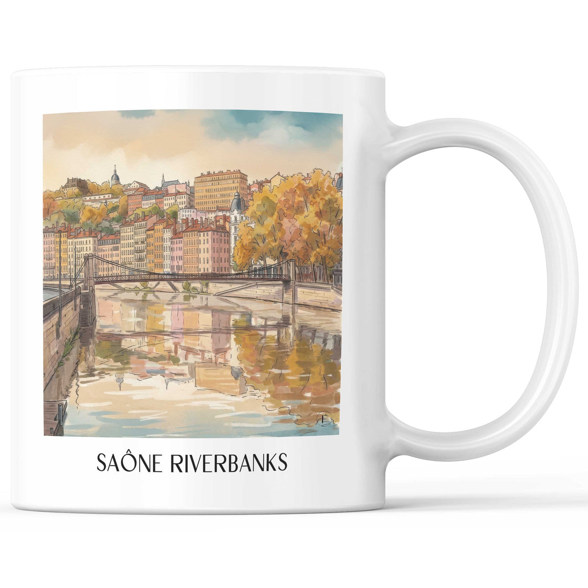 Quais de Saône Kaffeebecher - Lyon - Frankreich Becher - Kaffeetasse im Aquarell Stil - favplace