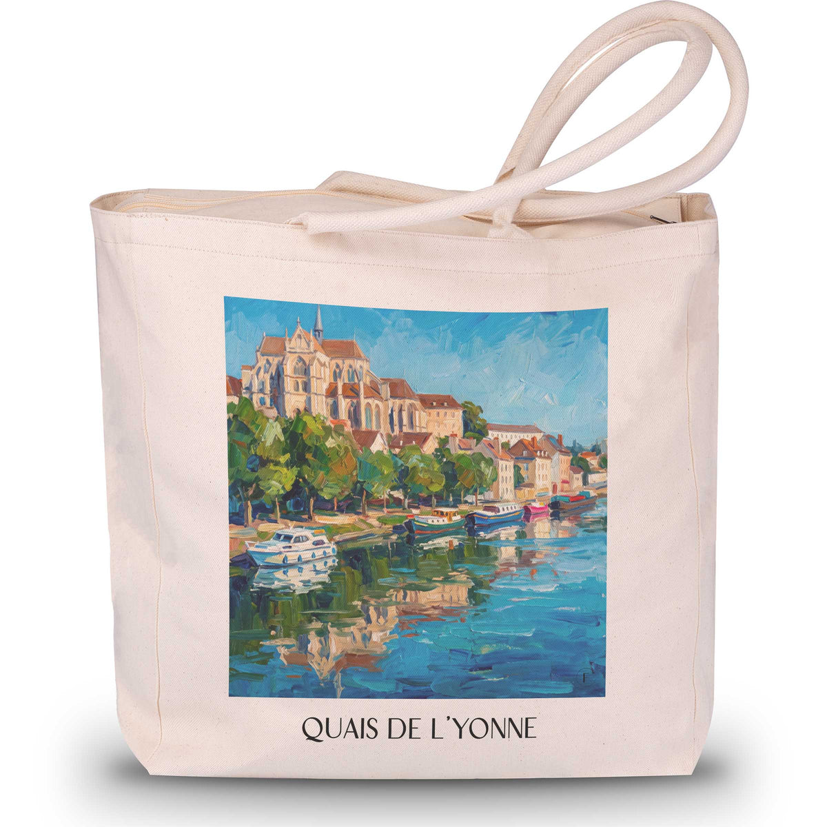 quais-de-l'yonne-auxerre-frankreich-einkaufstasche-oil-painting-oelgemaelde