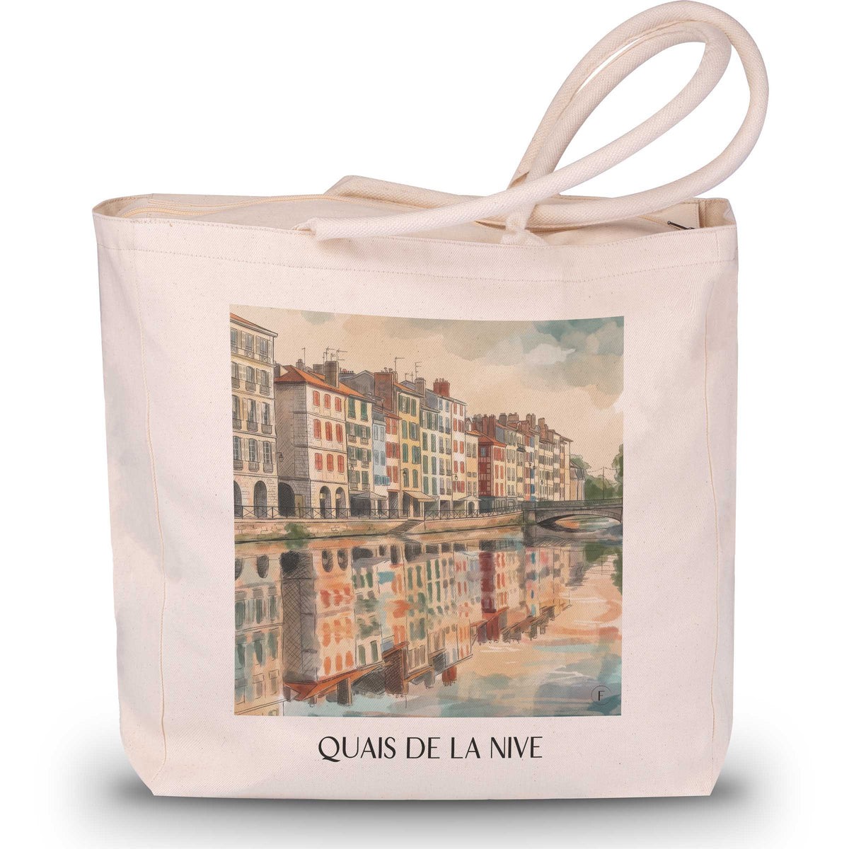 quais-de-la-nive-bayonne-frankreich-einkaufstasche-aquarell