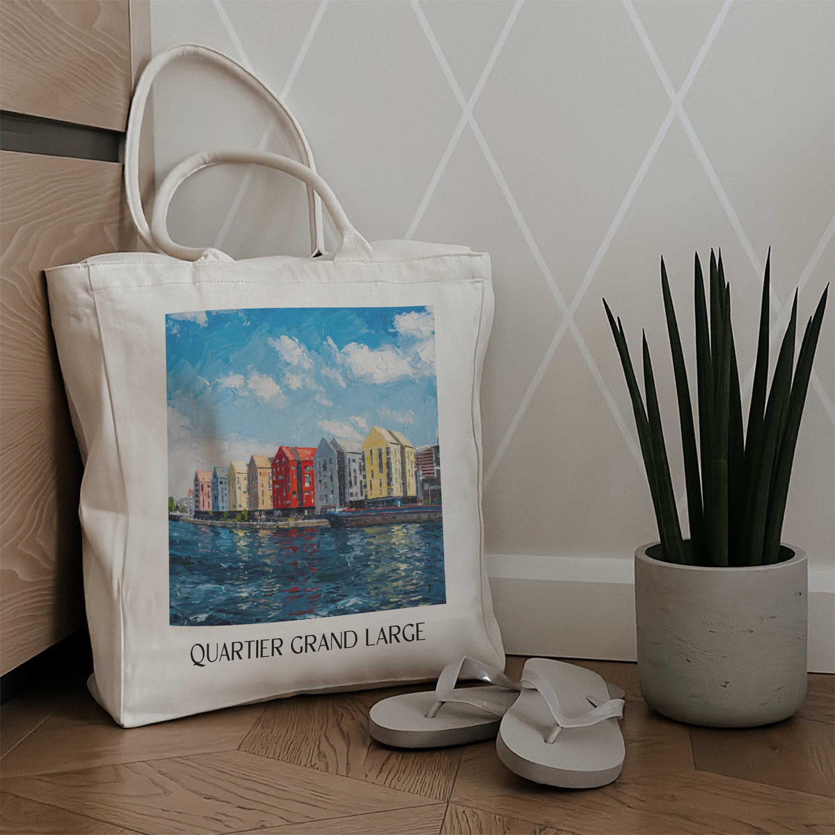 quartier-grand-large-dunkerque-frankreich-einkaufstasche-oil-painting-oelgemaelde