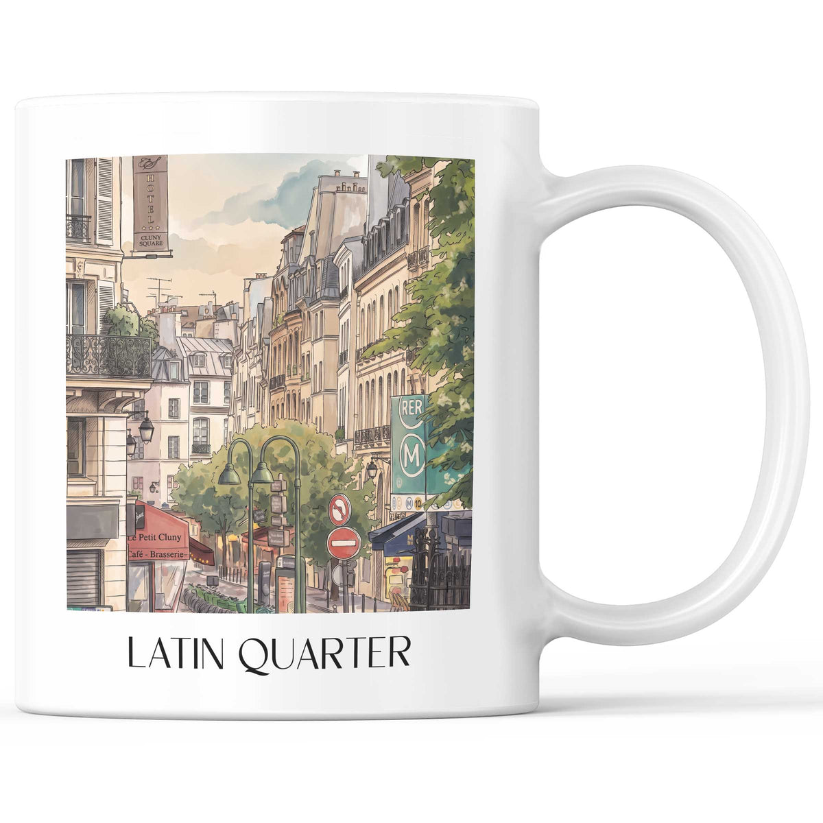 Quartier Latin Kaffeebecher - Paris - Frankreich Becher - Kaffeetasse im Aquarell Stil