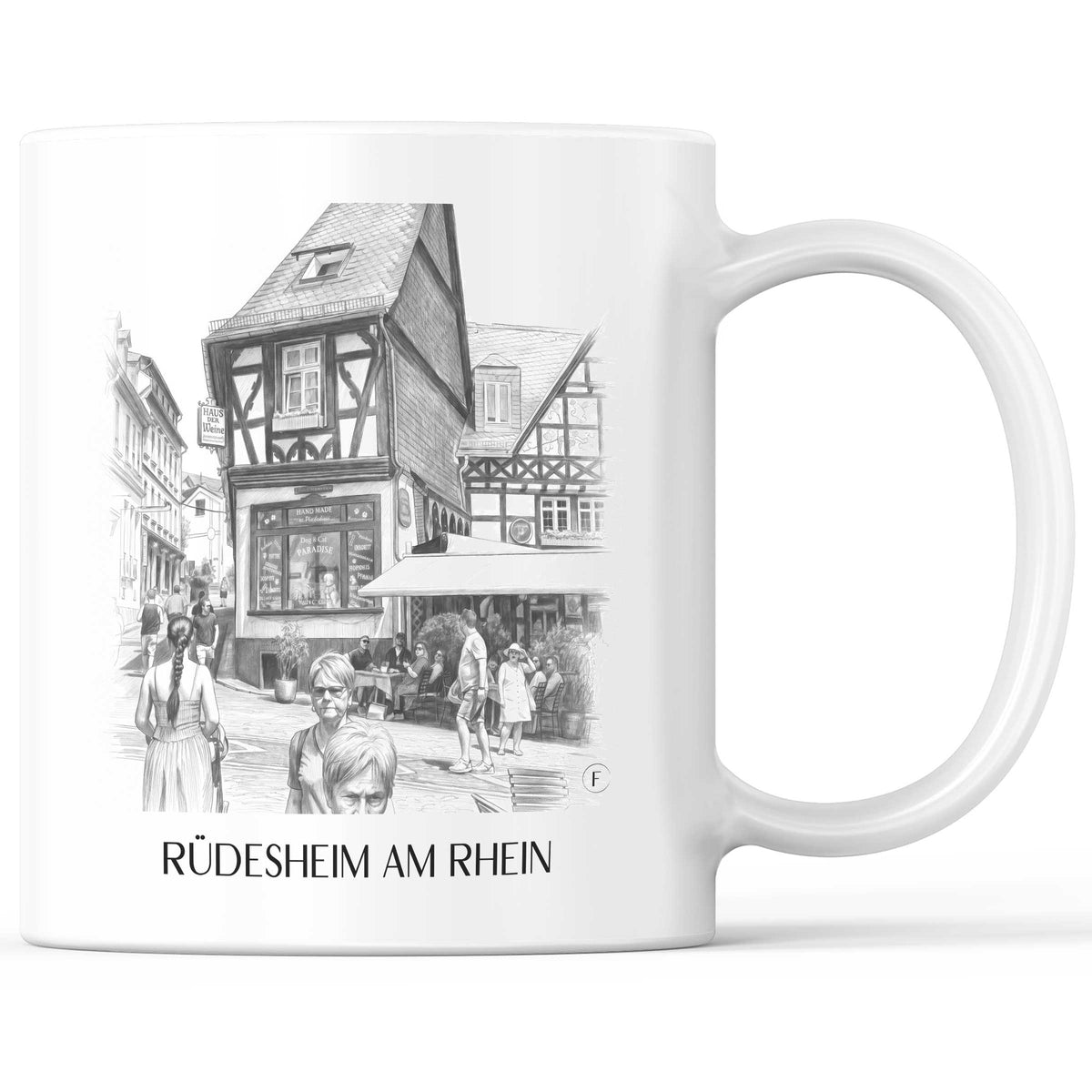 Rüdesheim am Rhein Kaffeebecher - Rheingau - Deutschland Becher - Kaffeetasse im Zeichnung Stil