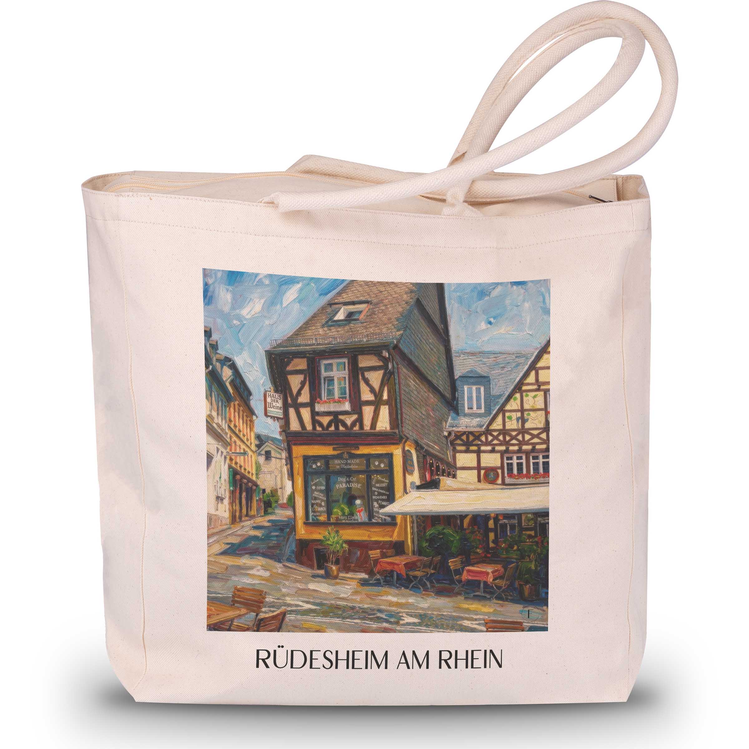 Rüdesheim am Rhein Shopping Tasche - Rheingau - Deutschland Tote Bag - Einkaufstasche im Ölgemälde Stil - favplace
