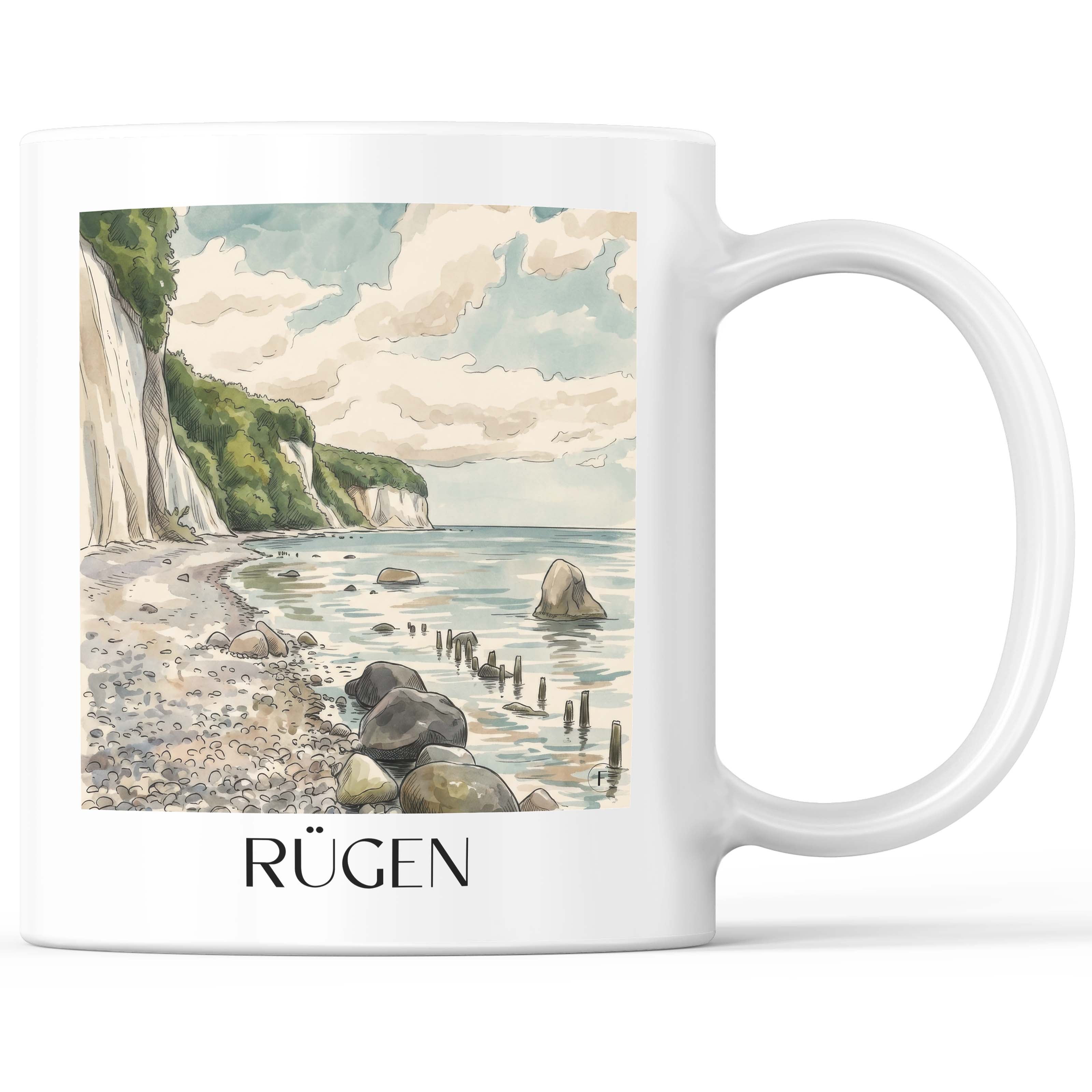 Rügen - Deutschland Becher - Kaffeetasse im Aquarell Stil - favplace