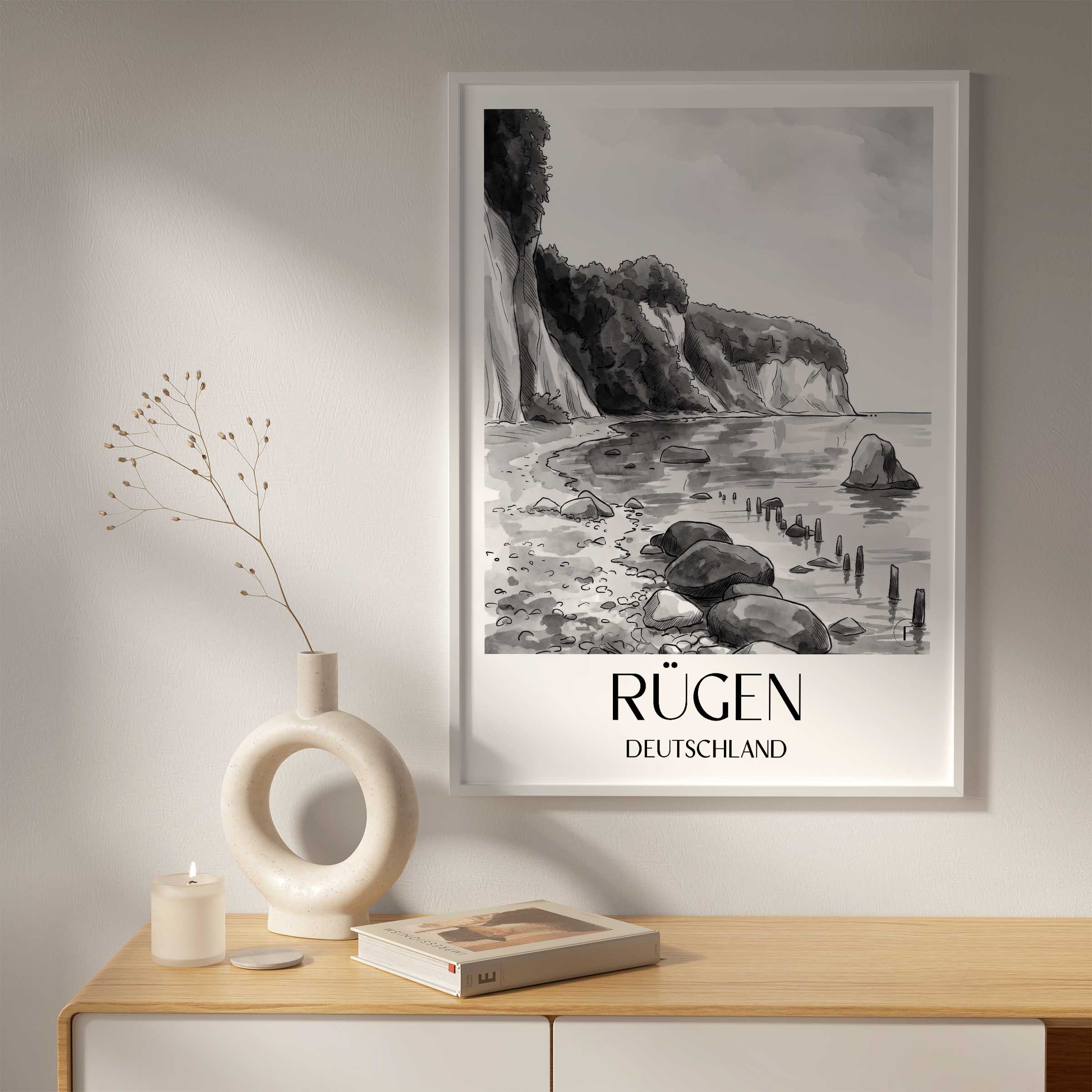 rügen-deutschland-poster-aquarell-schwarz-weiss