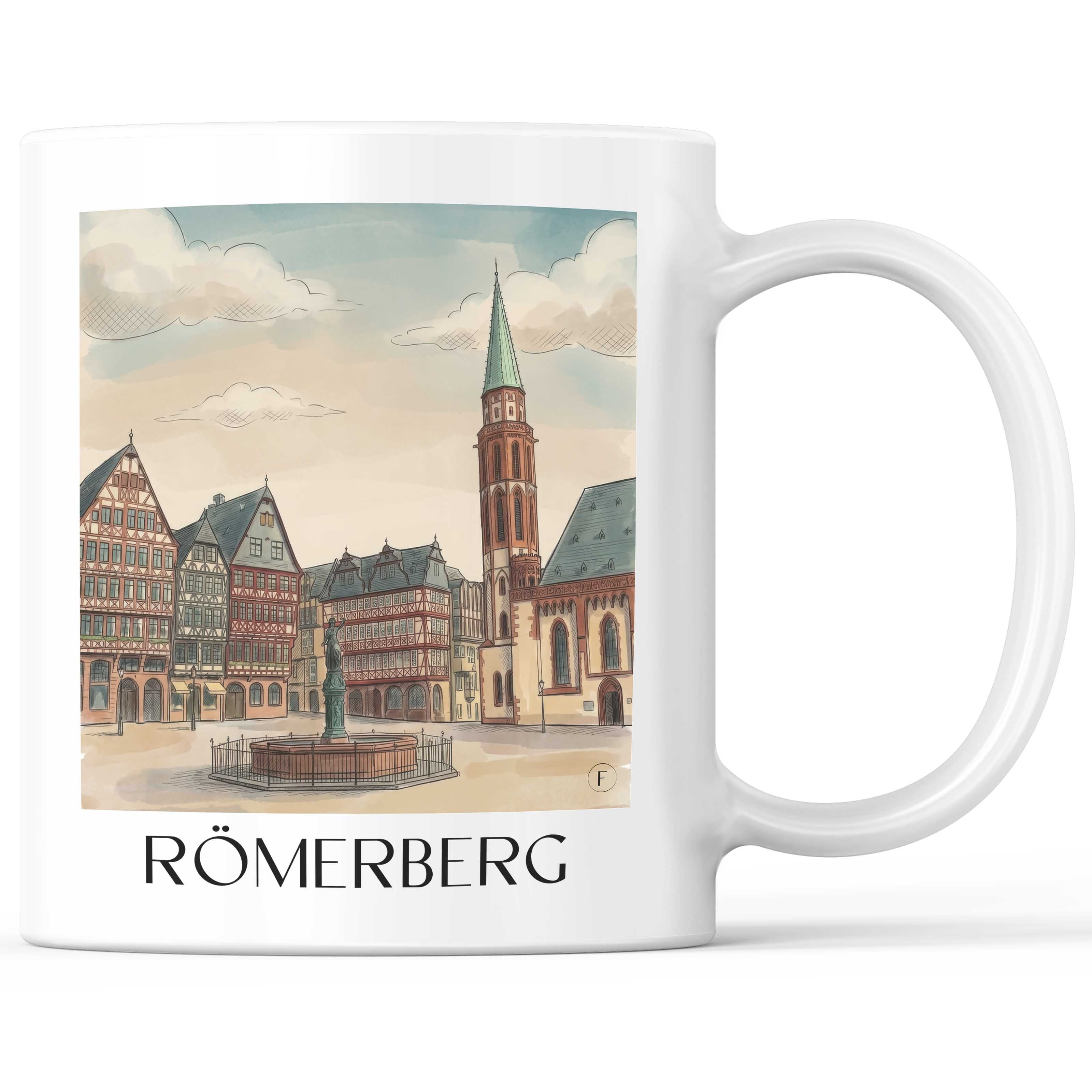 Römerberg Kaffeebecher - Frankfurt - Deutschland Becher - Kaffeetasse im Aquarell Stil - favplace