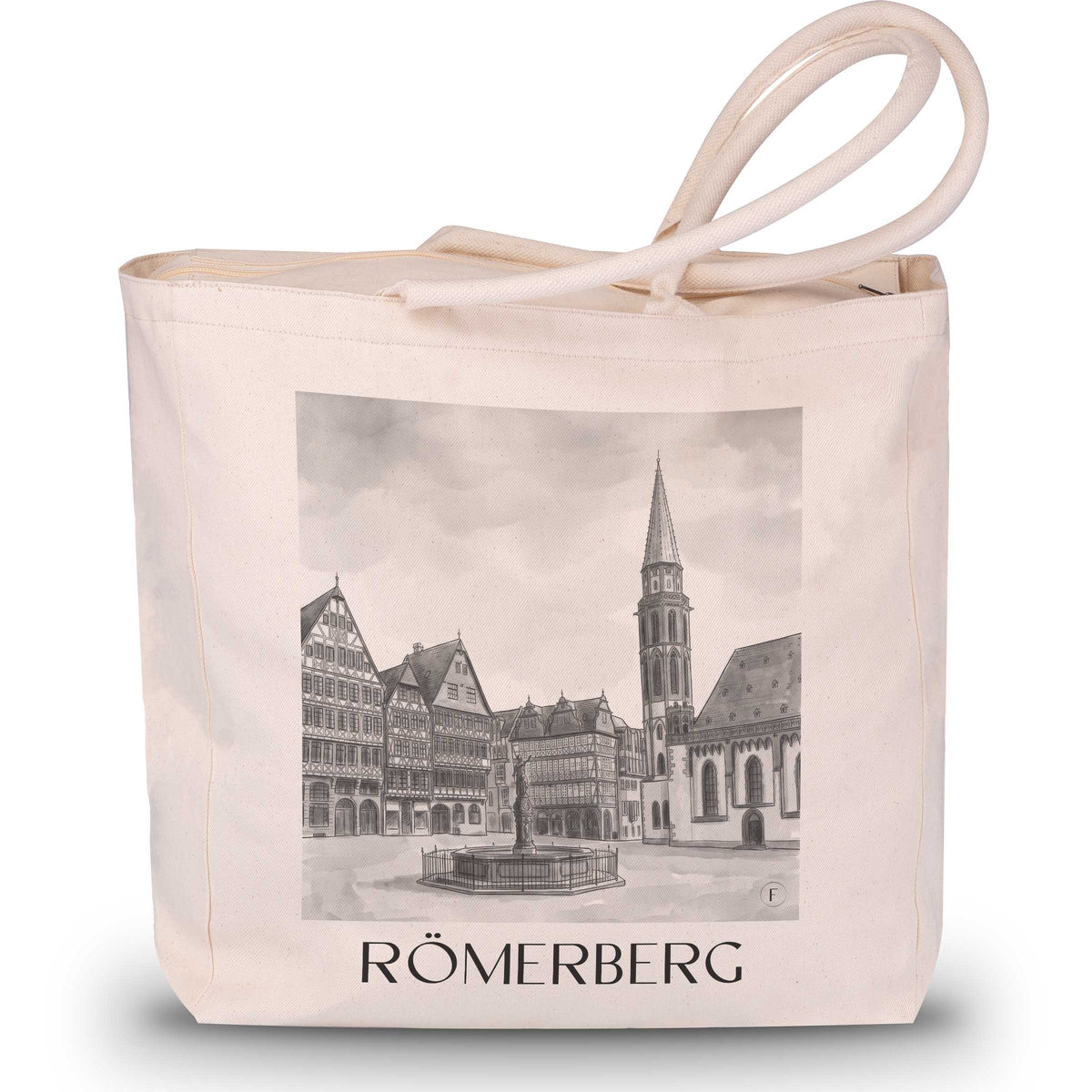 Römerberg Shopping Tasche - Frankfurt - Deutschland Tote Bag - Einkaufstasche im Aquarell Schwarz-Weiß Stil - favplace