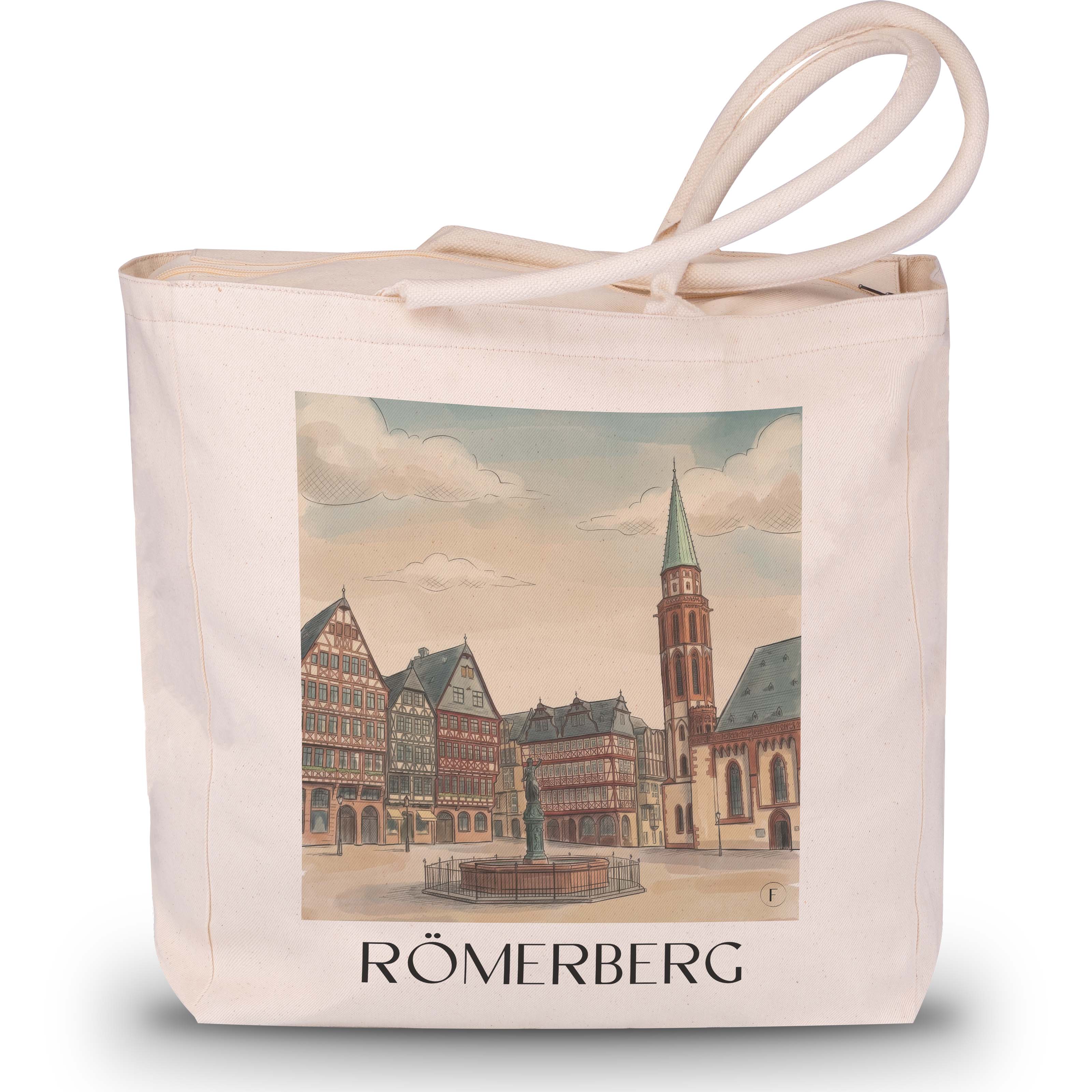 Römerberg Shopping Tasche - Frankfurt - Deutschland Tote Bag - Einkaufstasche im Aquarell Stil - favplace
