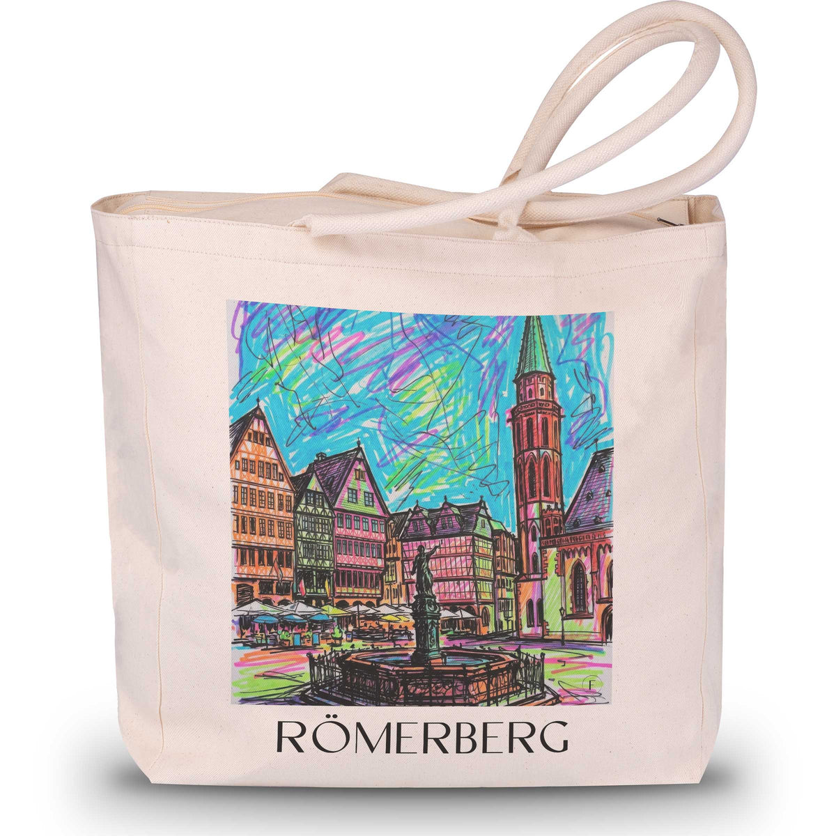 Römerberg Shopping Tasche - Frankfurt - Deutschland Tote Bag - Einkaufstasche im Tag Graffiti Stil - favplace