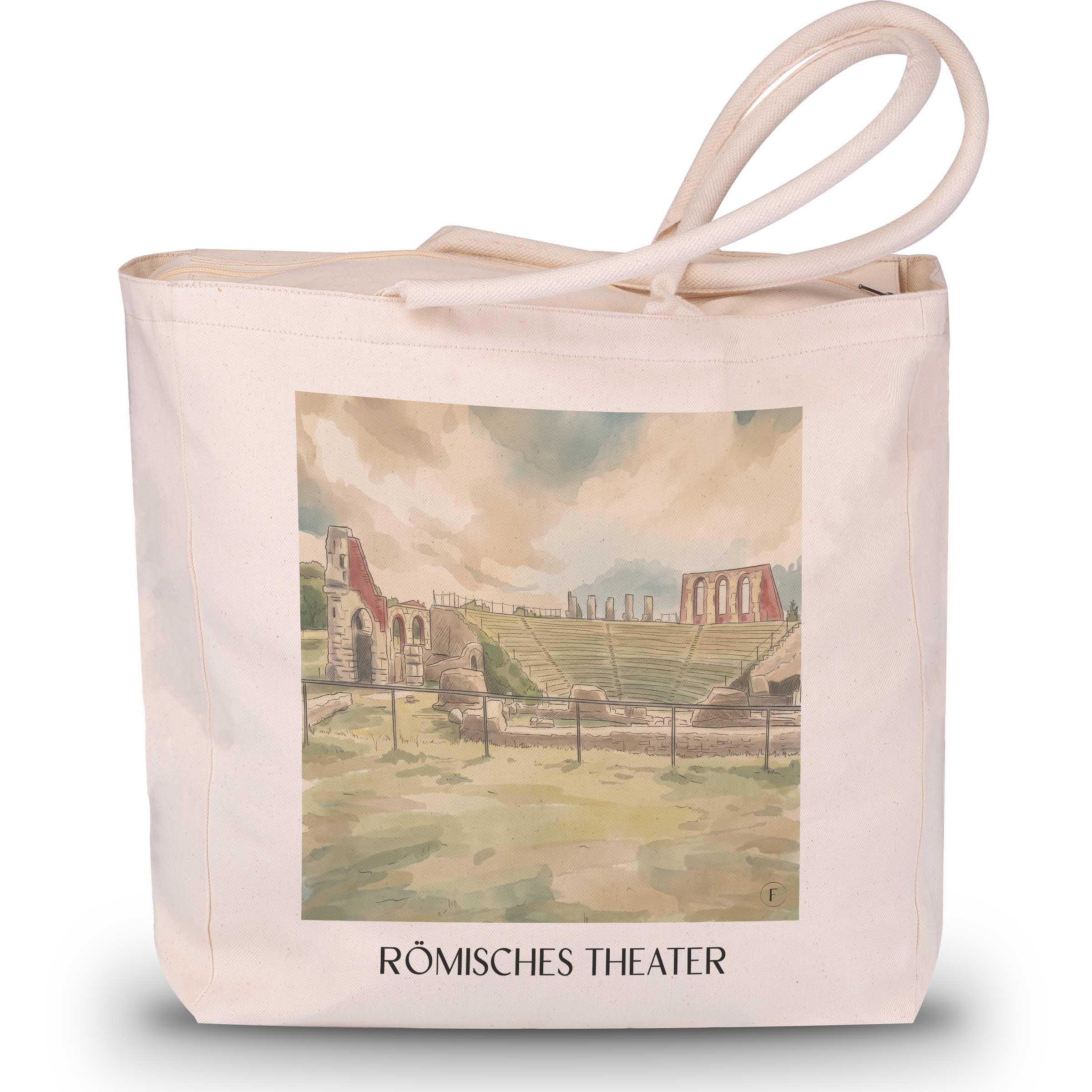 römisches-theater-gubbio-italien-einkaufstasche-aquarell