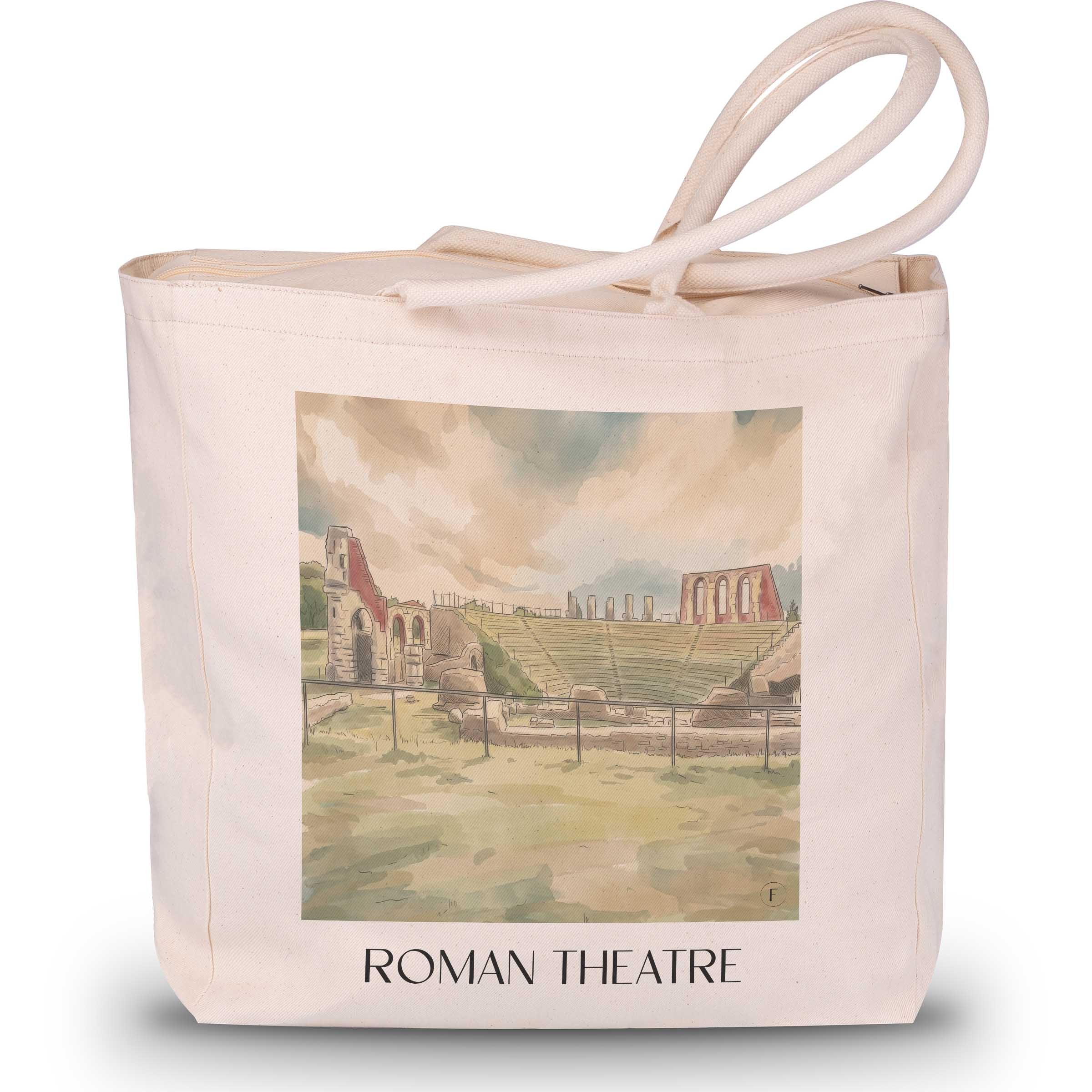 Römisches Theater Shopping Tasche - Gubbio - Italien Tote Bag - Einkaufstasche im Aquarell Stil - favplace