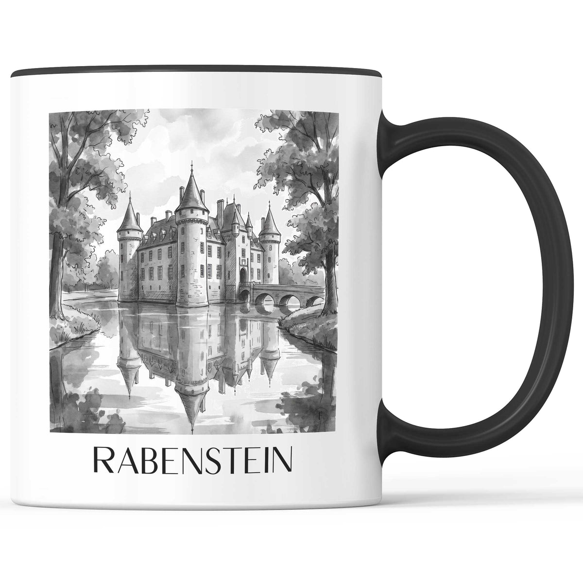 Rabenstein Kaffeebecher - Erzgebirge - Deutschland Becher - Kaffeetasse im Aquarell Schwarz-Weiß Stil - favplace
