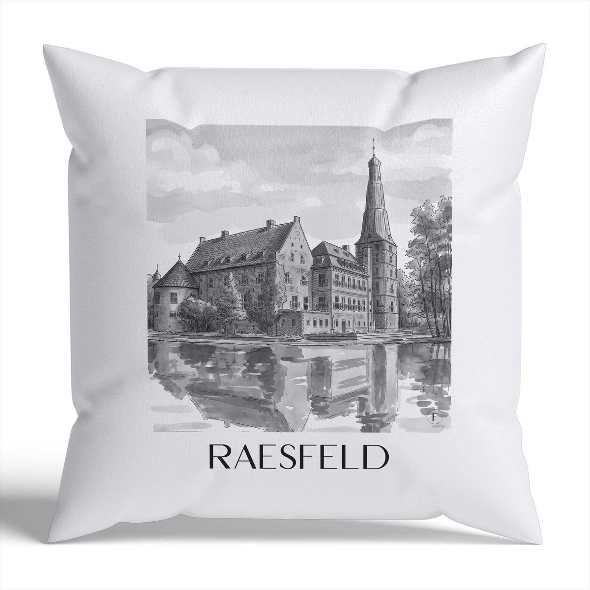 raesfeld-niederrhein-deutschland-kissenbezug-aquarell-schwarz-weiss