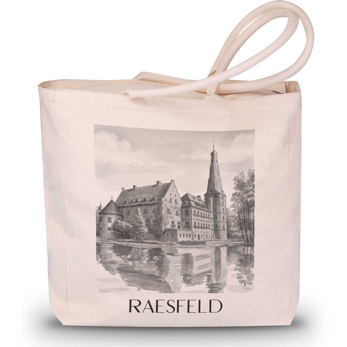 Raesfeld Shopping Tasche - Niederrhein - Deutschland Tote Bag - Einkaufstasche im Aquarell Schwarz-Weiß Stil - favplace