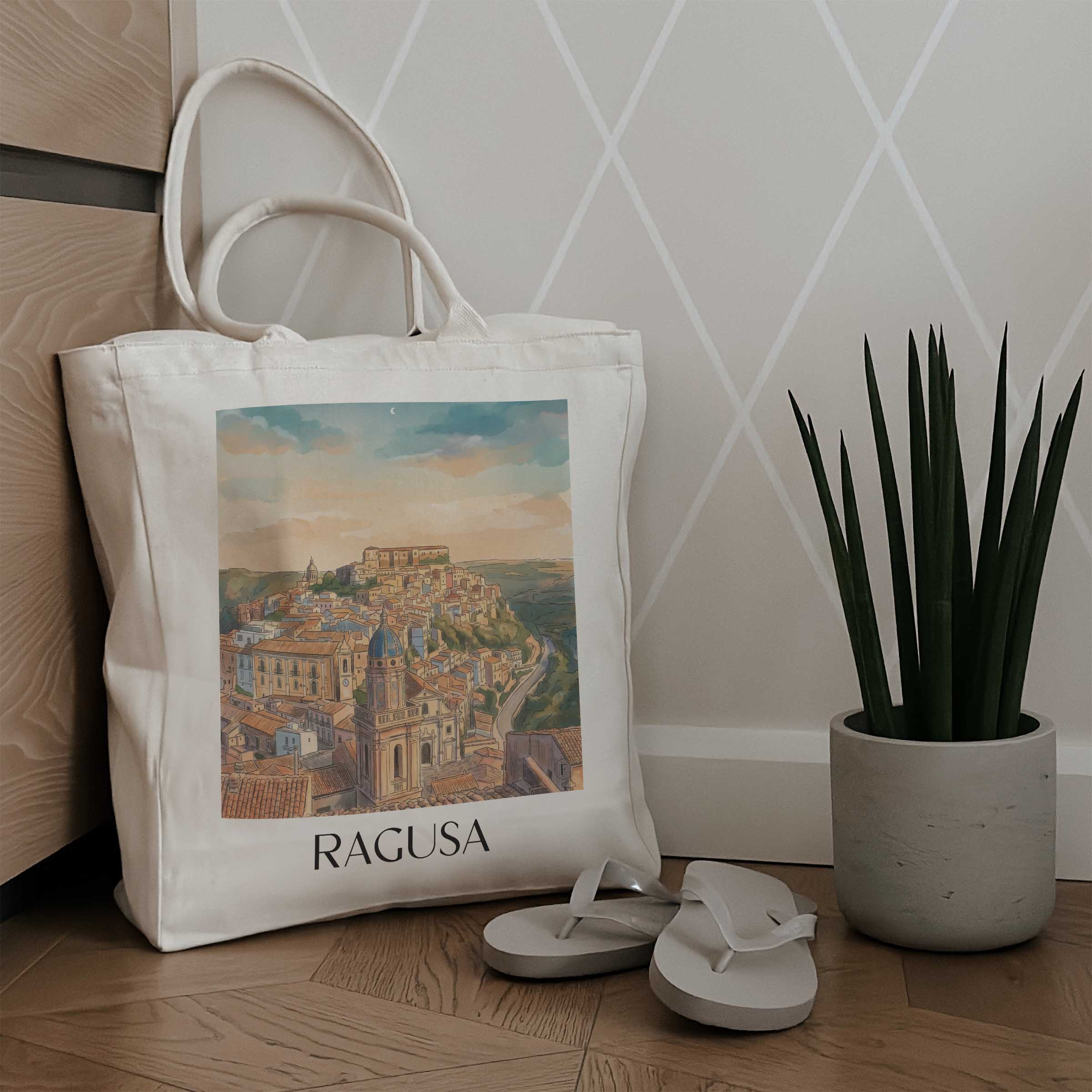 ragusa-sizilien-italien-einkaufstasche-aquarell