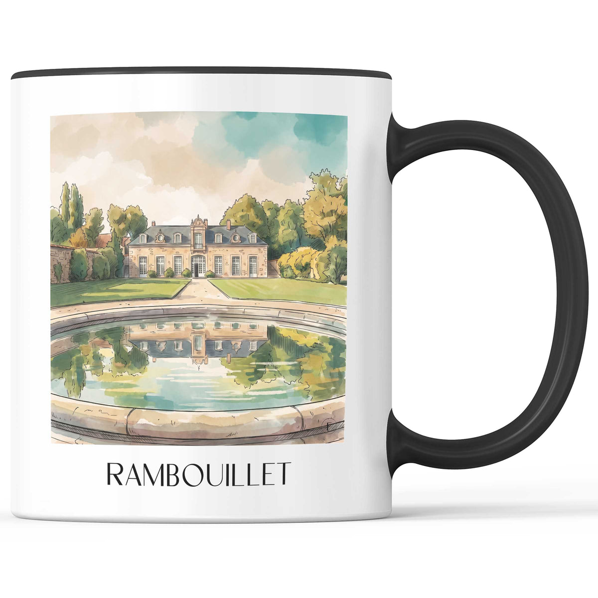 rambouillet-île-de-france-frankreich-kaffeebecher-aquarell