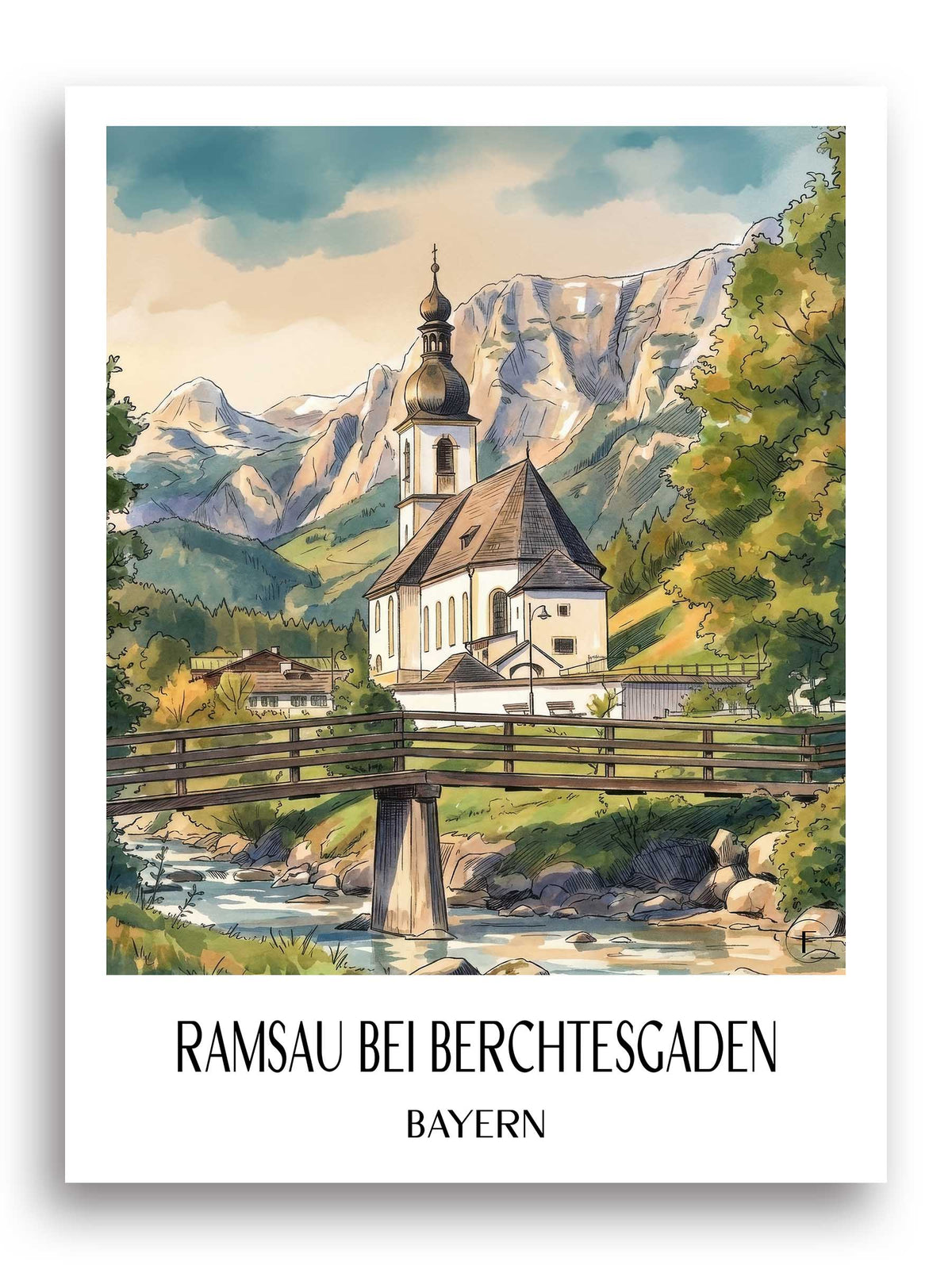 ramsau-bei-berchtesgaden-bayern-deutschland-poster-aquarell