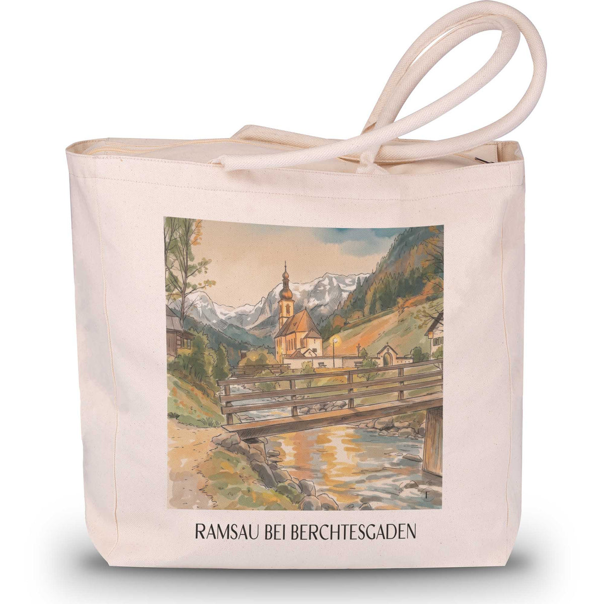 Ramsau bei Berchtesgaden (bei Nacht) Shopping Tasche - Bayern - Deutschland Tote Bag - Einkaufstasche im Aquarell Stil - favplace