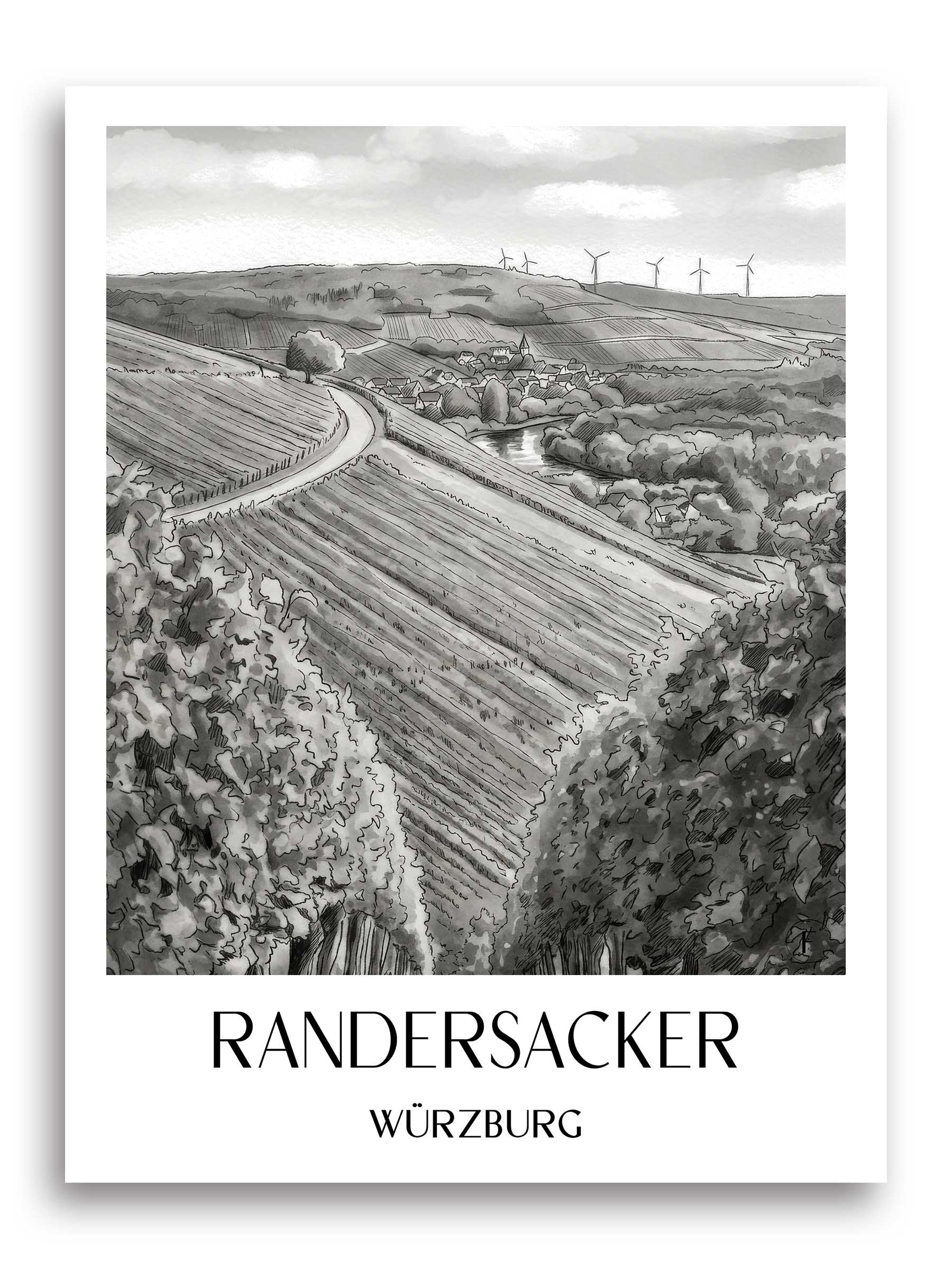 randersacker-würzburg-deutschland-poster-aquarell-schwarz-weiss