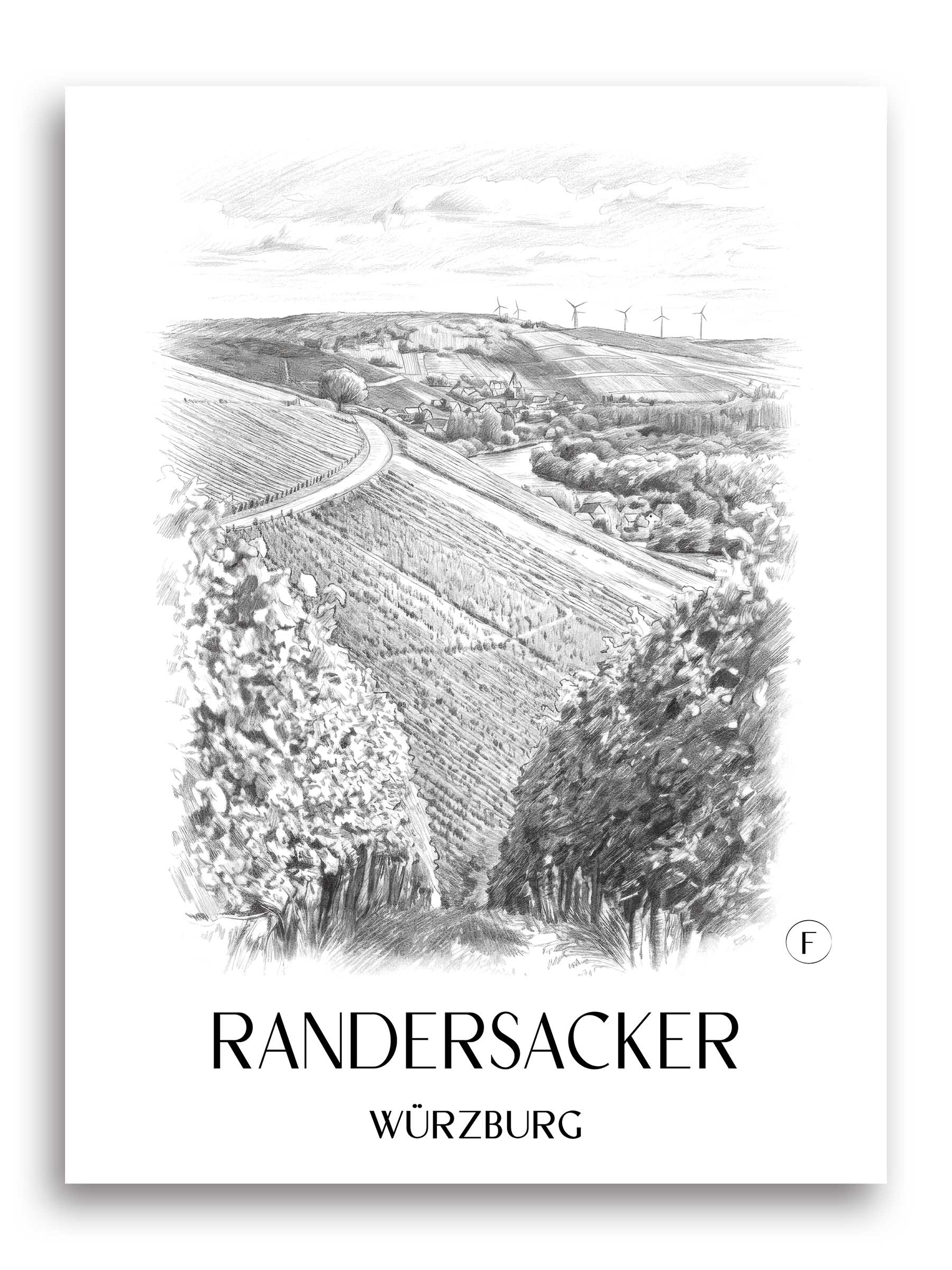 Randersacker Poster - Würzburg - Deutschland Kunstdruck - Zeichnung von A4 bis A1
