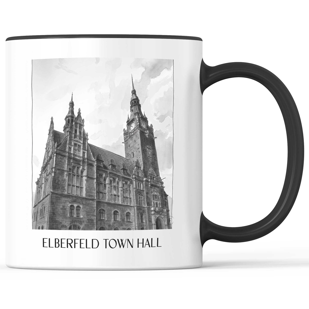 Rathaus Elberfeld Kaffeebecher - Wuppertal - Deutschland Becher - Kaffeetasse im Aquarell Schwarz-Weiß Stil - favplace