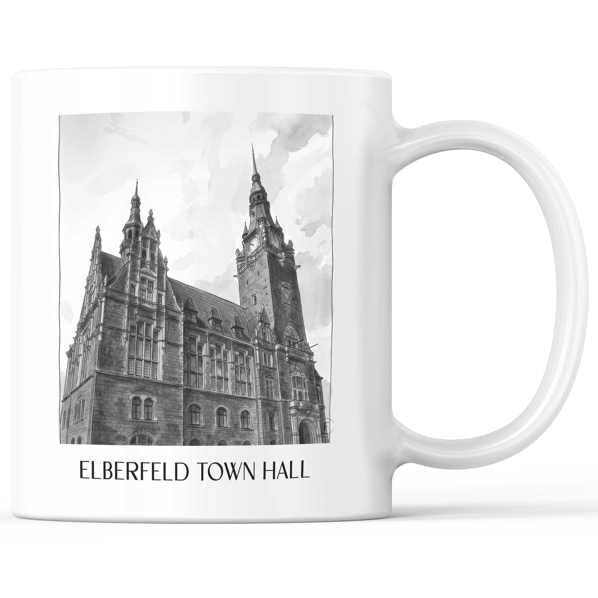 Rathaus Elberfeld Kaffeebecher - Wuppertal - Deutschland Becher - Kaffeetasse im Aquarell Schwarz-Weiß Stil - favplace