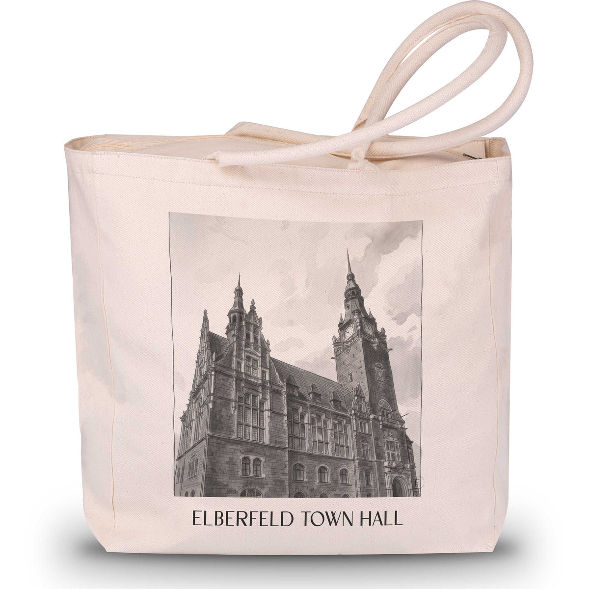 Rathaus Elberfeld Shopping Tasche - Wuppertal - Deutschland Tote Bag - Einkaufstasche im Aquarell Schwarz-Weiß Stil - favplace