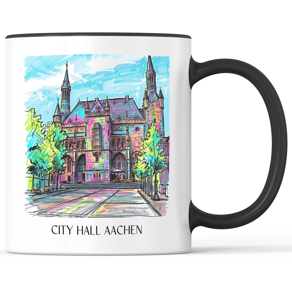 Rathaus Kaffeebecher - Aachen - Deutschland Becher - Kaffeetasse im Tag Graffiti Stil - favplace