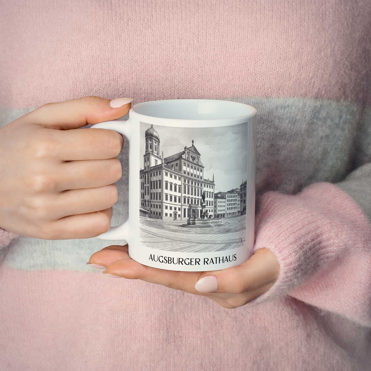 rathaus-augsburg-deutschland-kaffeebecher-aquarell-schwarz-weiss