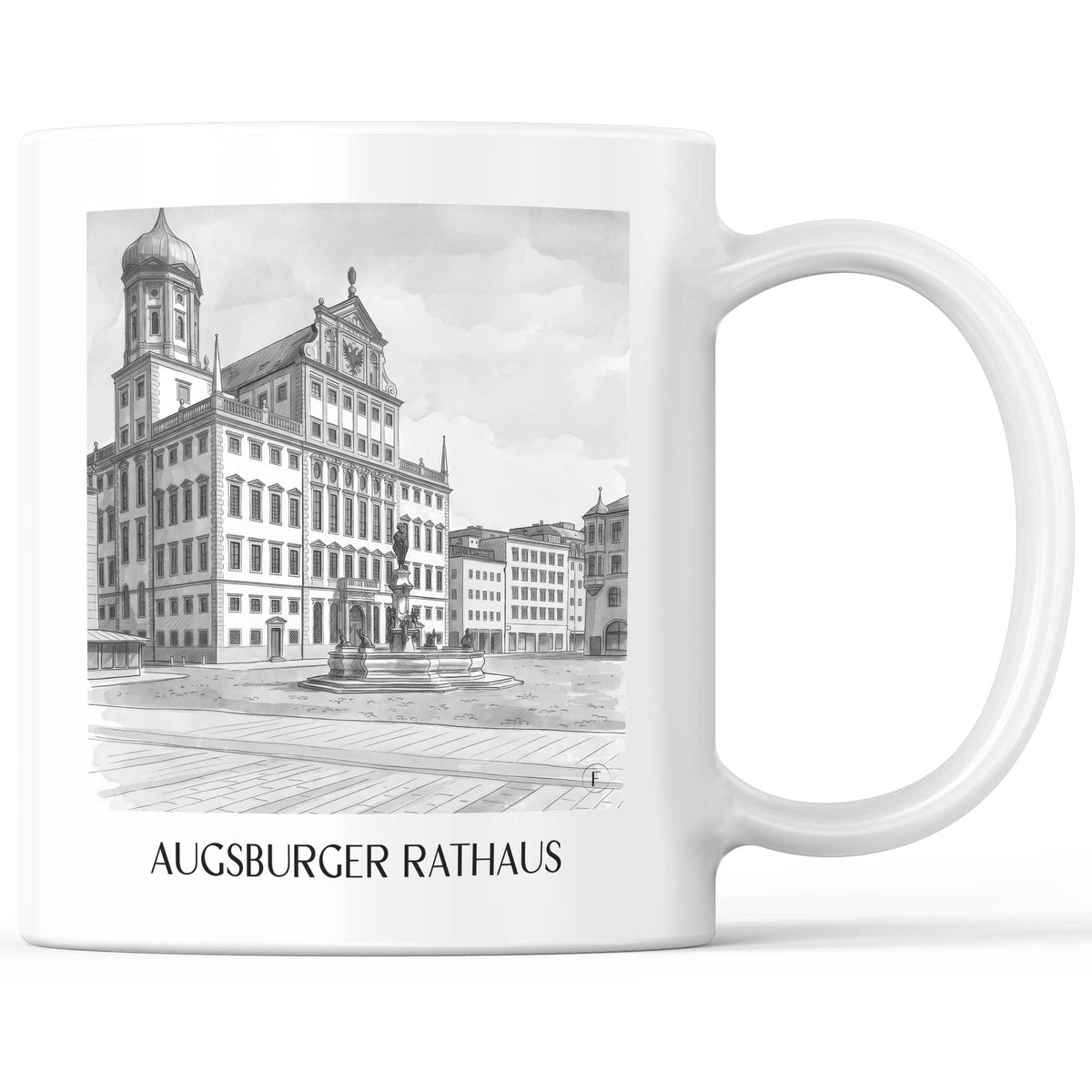 rathaus-augsburg-deutschland-kaffeebecher-aquarell-schwarz-weiss