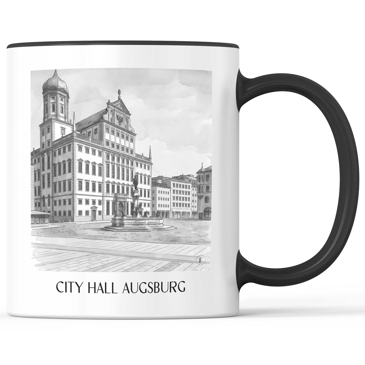 Rathaus Kaffeebecher - Augsburg - Deutschland Becher - Kaffeetasse im Aquarell Schwarz-Weiß Stil - favplace
