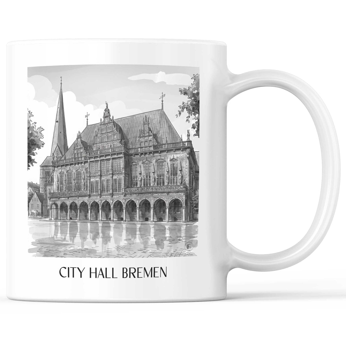 Rathaus Kaffeebecher - Bremen - Deutschland Becher - Kaffeetasse im Aquarell Schwarz-Weiß Stil - favplace