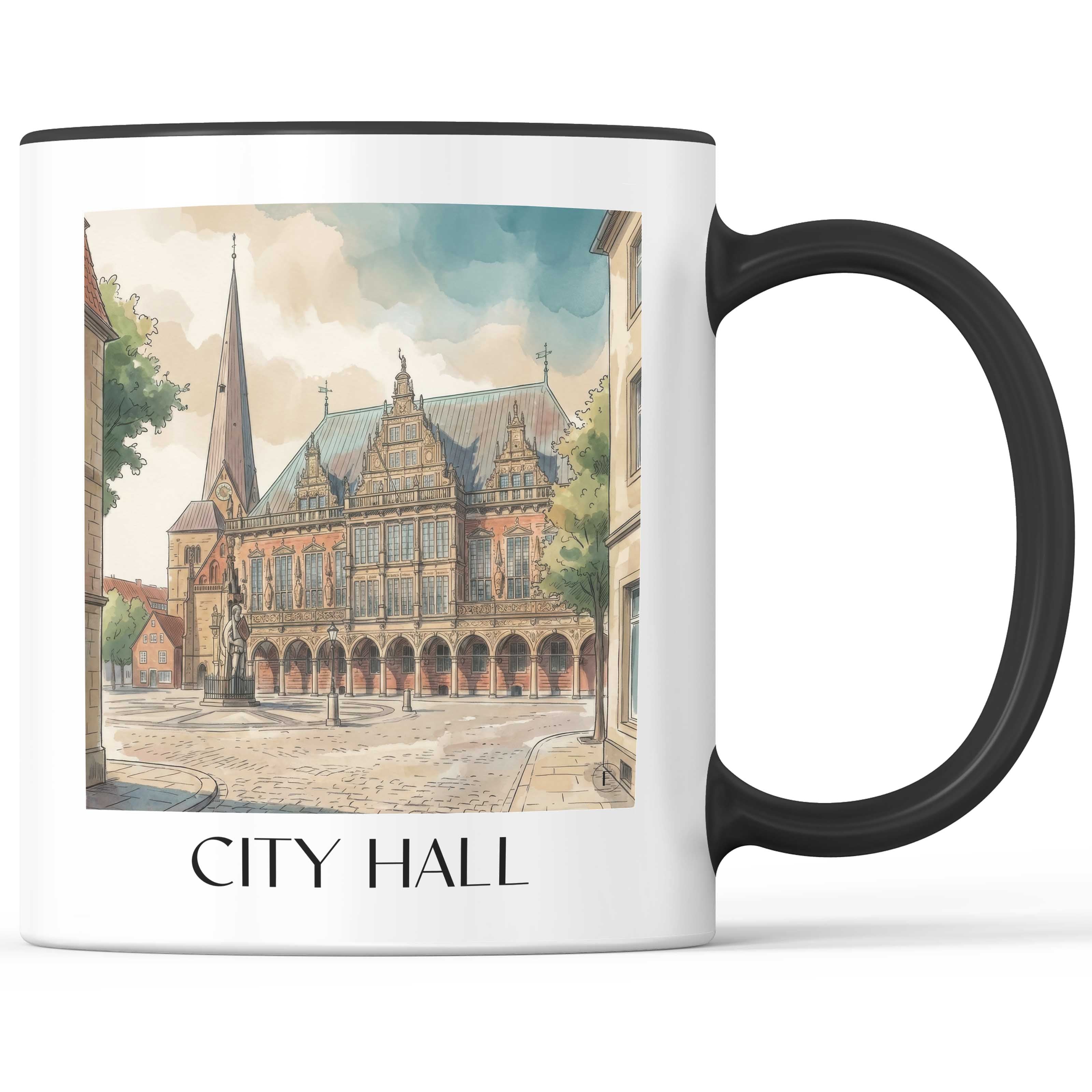 Rathaus Kaffeebecher - Bremen - Deutschland Becher - Kaffeetasse im Aquarell Stil - favplace