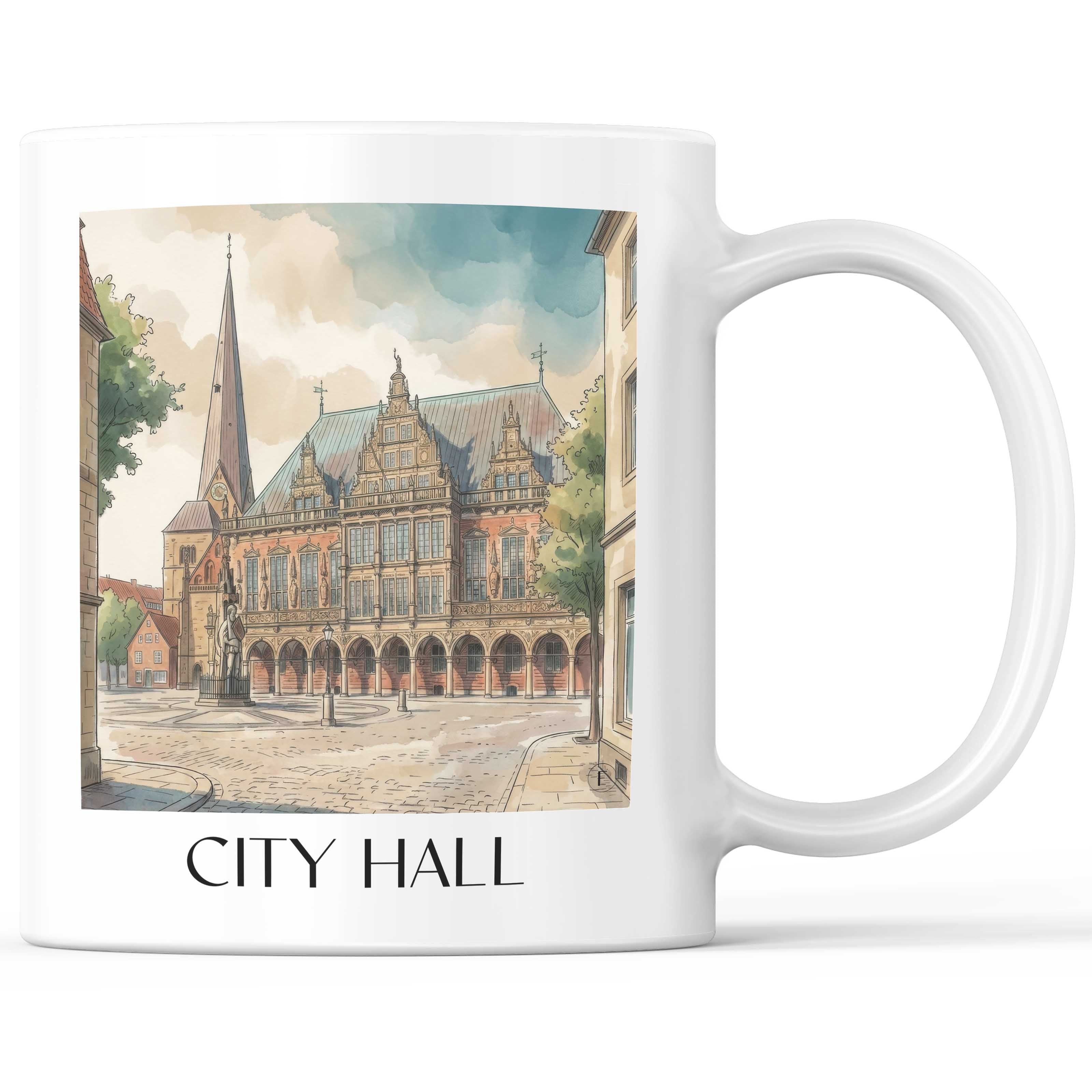 Rathaus Kaffeebecher - Bremen - Deutschland Becher - Kaffeetasse im Aquarell Stil - favplace