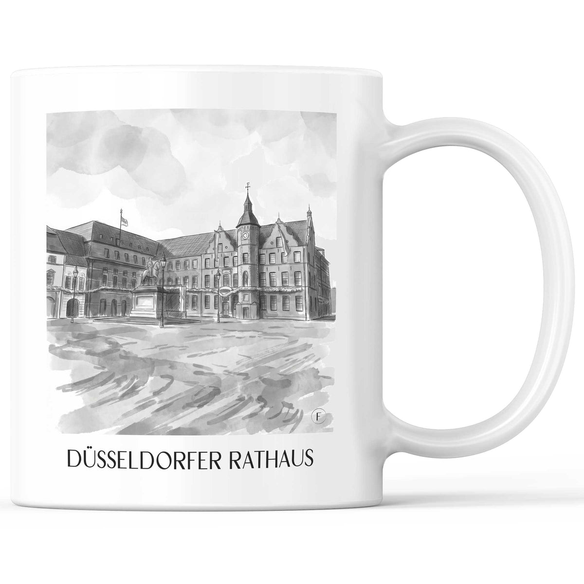 Rathaus Kaffeebecher - Düsseldorf - Deutschland Becher - Kaffeetasse im Aquarell Schwarz-Weiß Stil - favplace