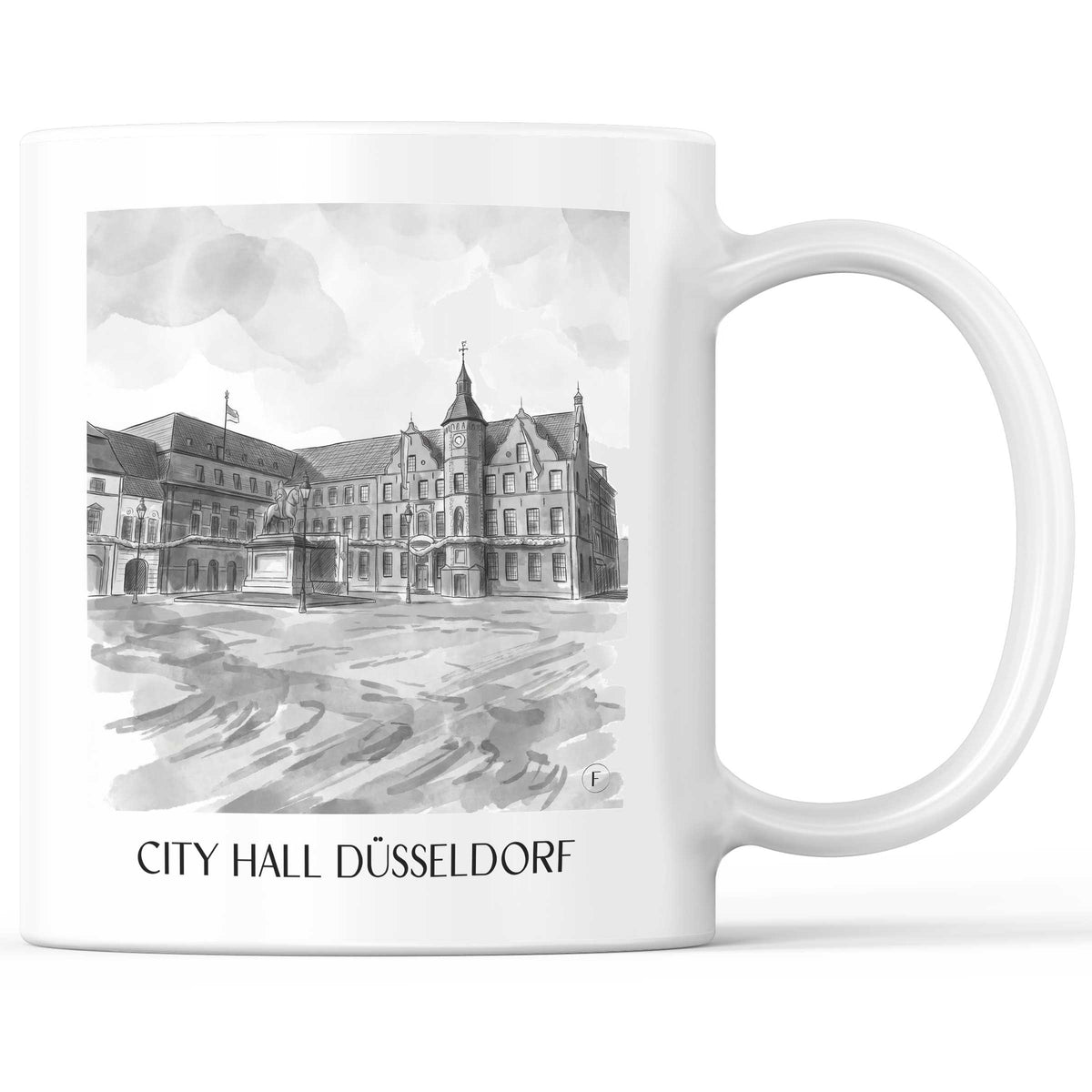 Rathaus Kaffeebecher - Düsseldorf - Deutschland Becher - Kaffeetasse im Aquarell Schwarz-Weiß Stil - favplace